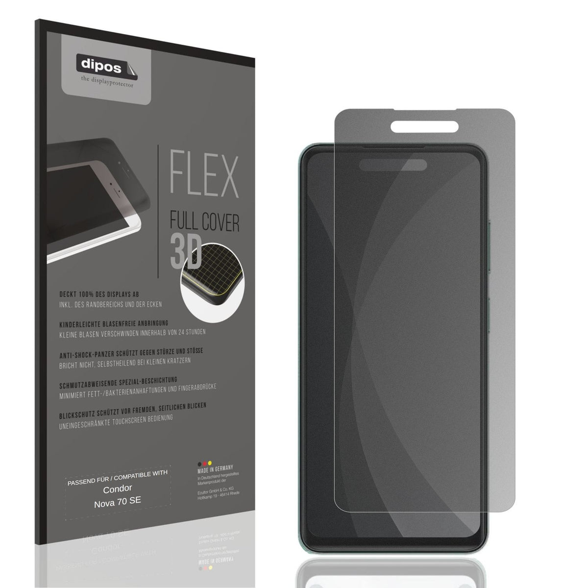 Blickschutzfolie von dipos passend für Condor Nova 70 SE, 100% Displayabdeckung und blasenfreie Montage