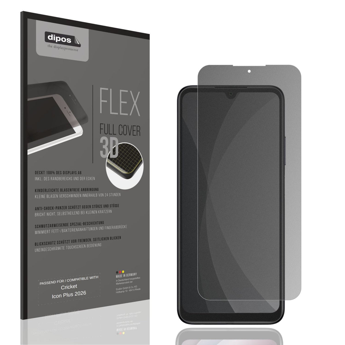 Blickschutzfolie von dipos passend für Cricket Icon Plus 2026, 100% Displayabdeckung und blasenfreie Montage