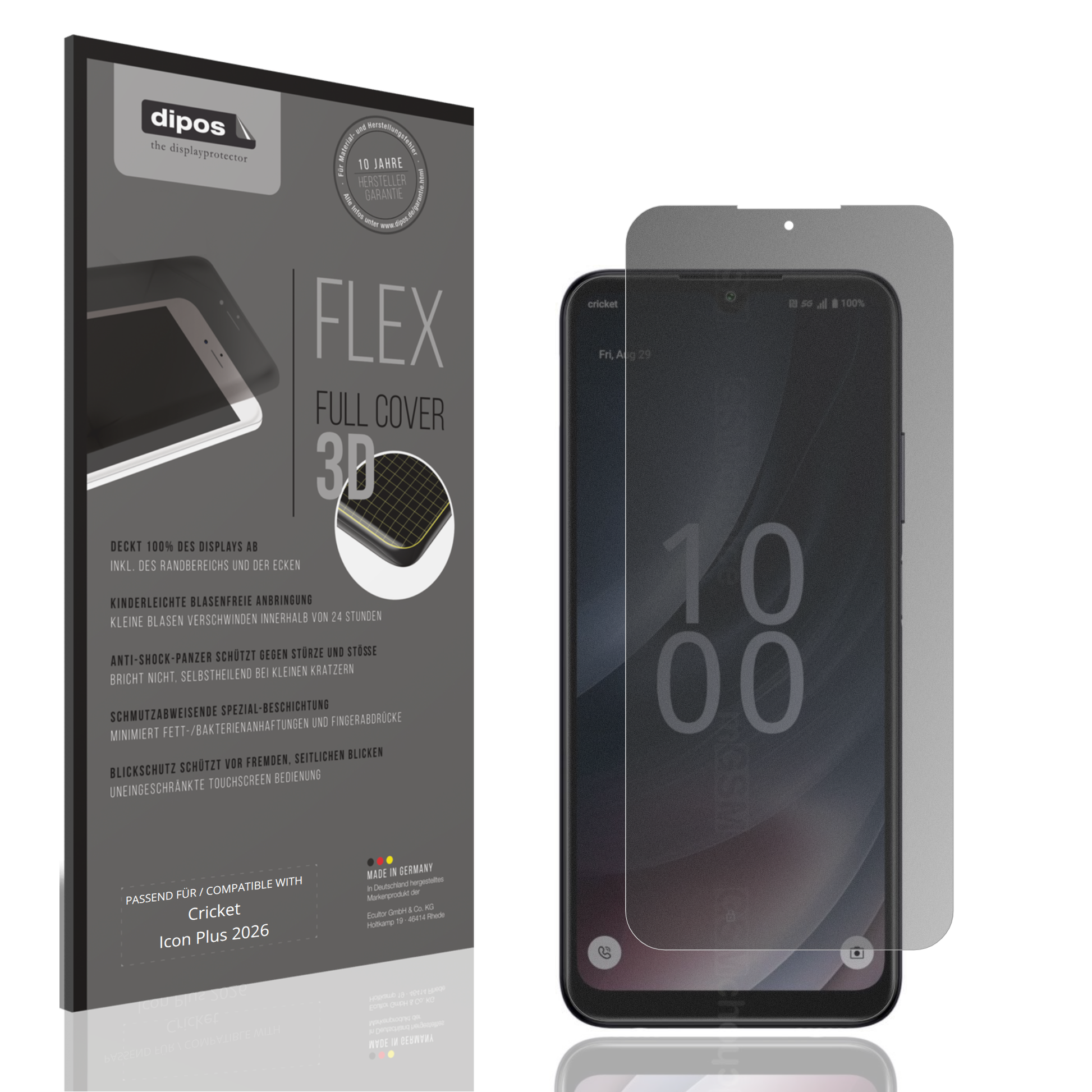 Blickschutzfolie von dipos passend für Cricket Icon Plus 2026, 100% Displayabdeckung und blasenfreie Montage