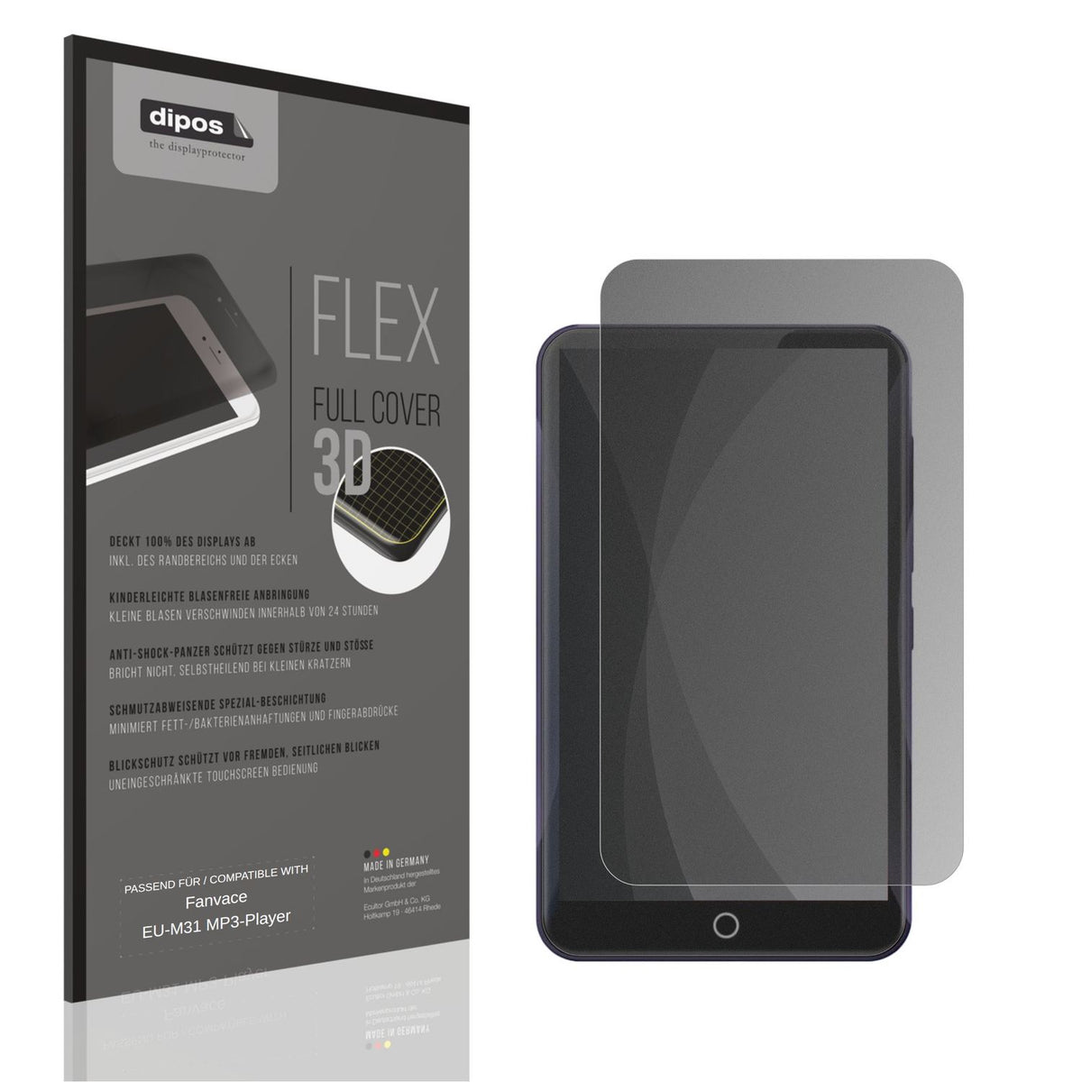 Blickschutzfolie von dipos passend für Fanvace EU-M31 MP3-Player, 100% Displayabdeckung und blasenfreie Montage
