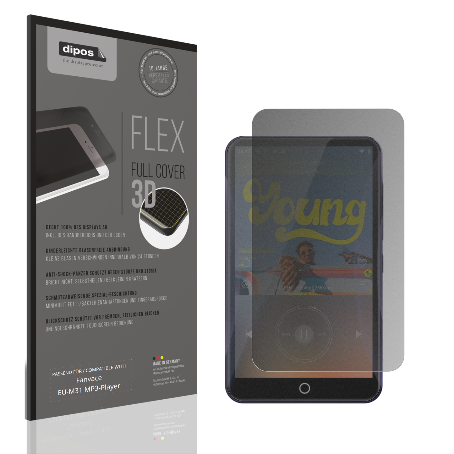 Blickschutzfolie von dipos passend für Fanvace EU-M31 MP3-Player, 100% Displayabdeckung und blasenfreie Montage