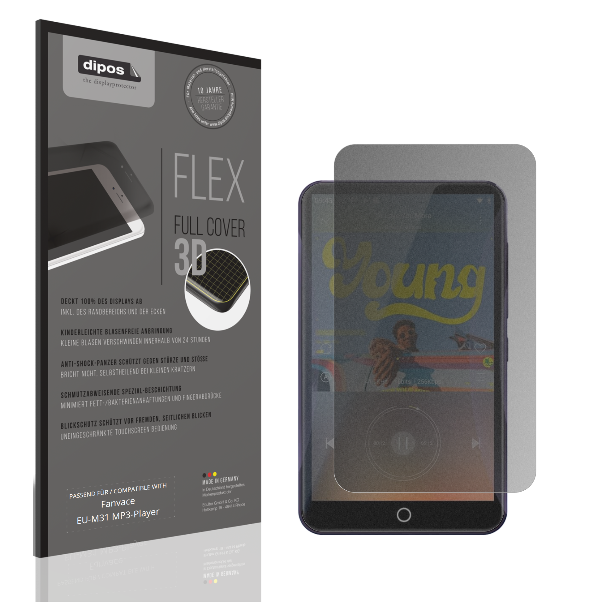 Blickschutzfolie von dipos passend für Fanvace EU-M31 MP3-Player, 100% Displayabdeckung und blasenfreie Montage