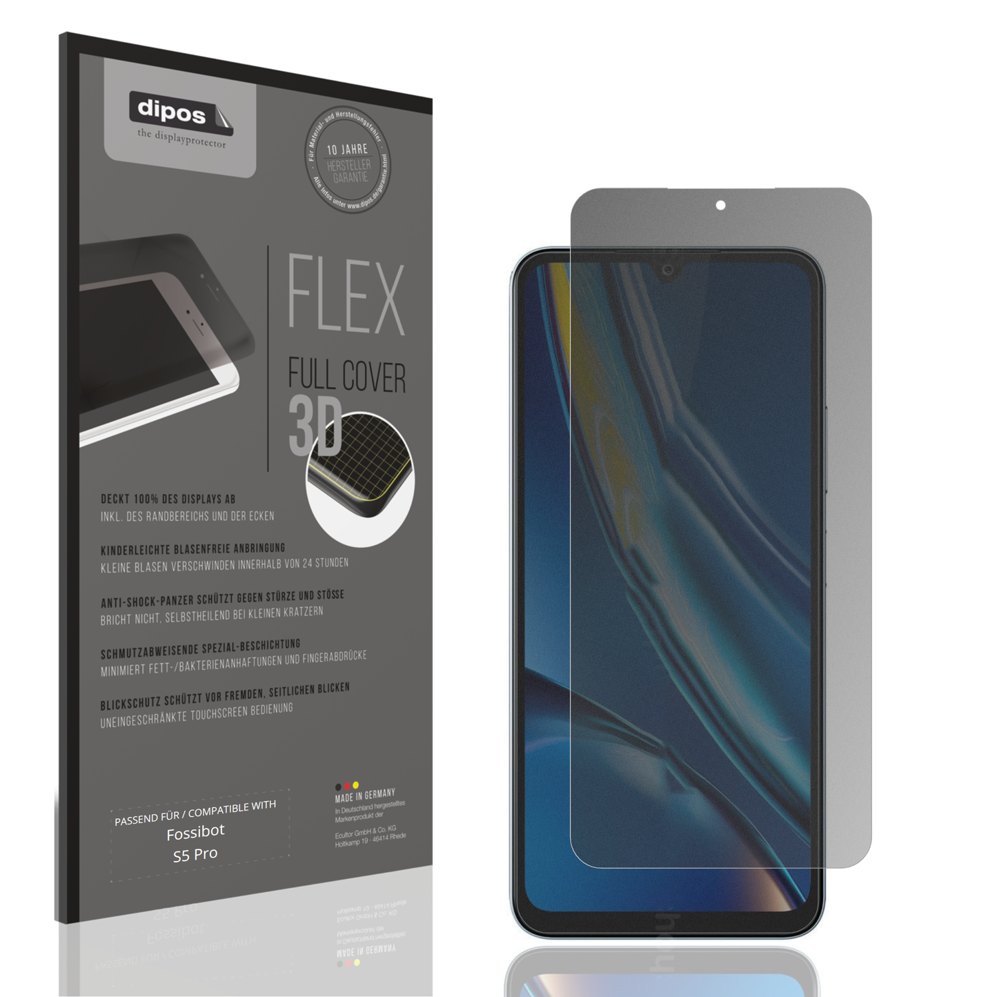 Blickschutzfolie von dipos passend für Fossibot S5 Pro, 100% Displayabdeckung und blasenfreie Montage