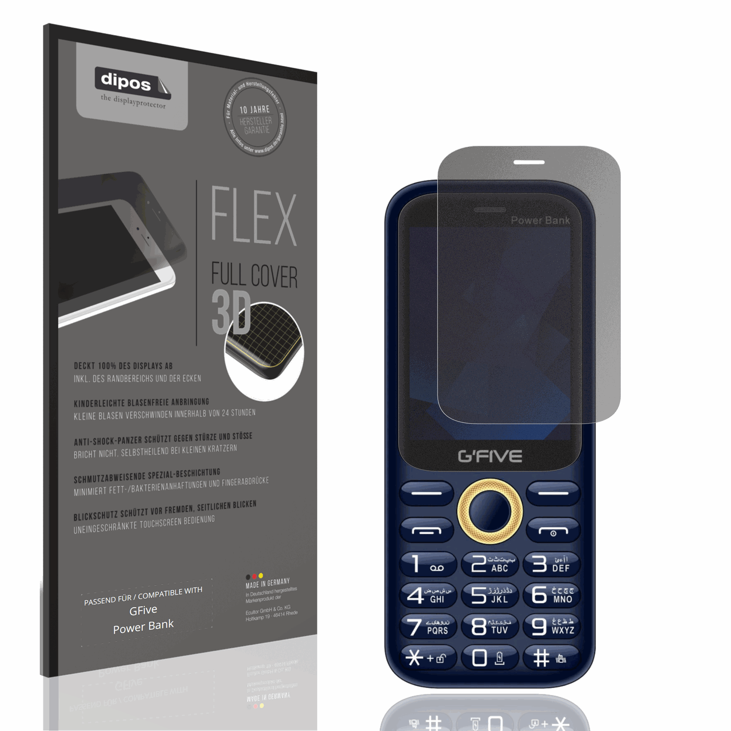 Blickschutzfolie von dipos passend für GFive Power Bank, 100% Displayabdeckung und blasenfreie Montage