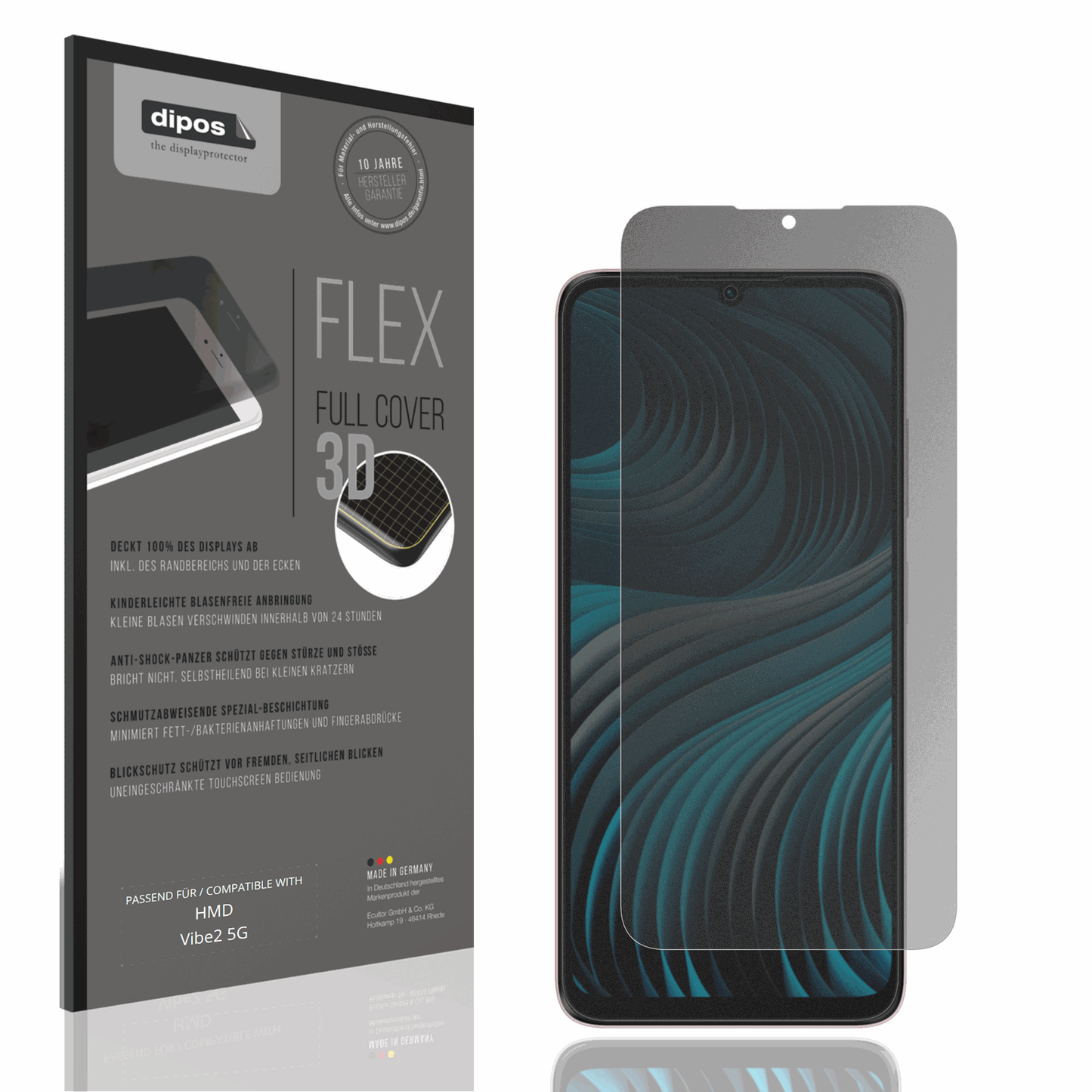 Blickschutzfolie von dipos passend für HMD Vibe2 5G, 100% Displayabdeckung und blasenfreie Montage