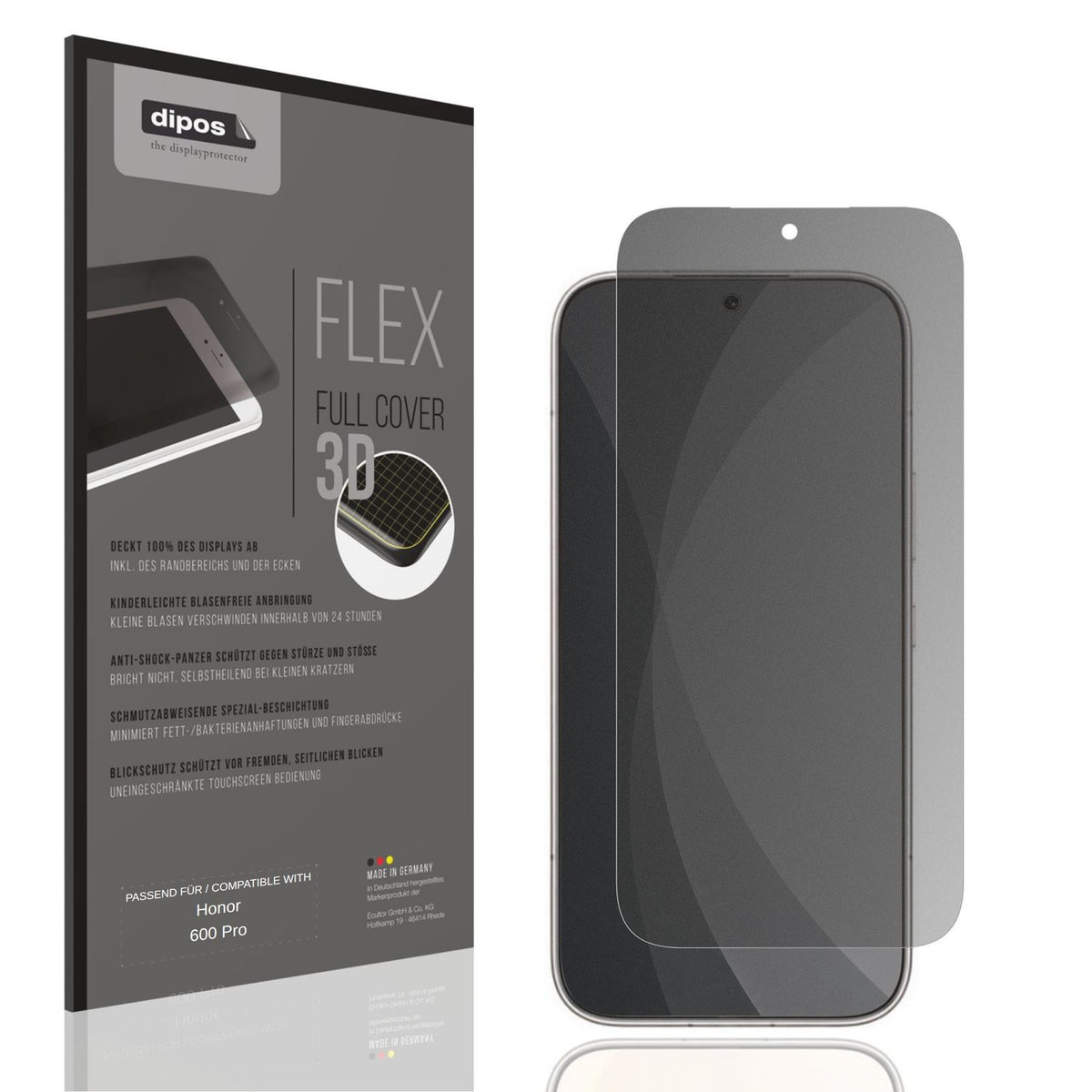 Blickschutzfolie von dipos passend für Honor 600 Pro, 100% Displayabdeckung und blasenfreie Montage