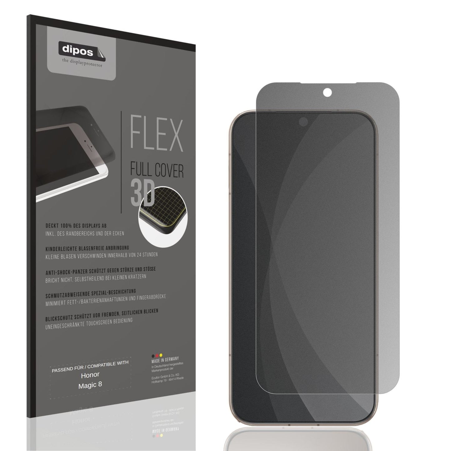 Blickschutzfolie von dipos passend für Honor Magic 8, 100% Displayabdeckung und blasenfreie Montage