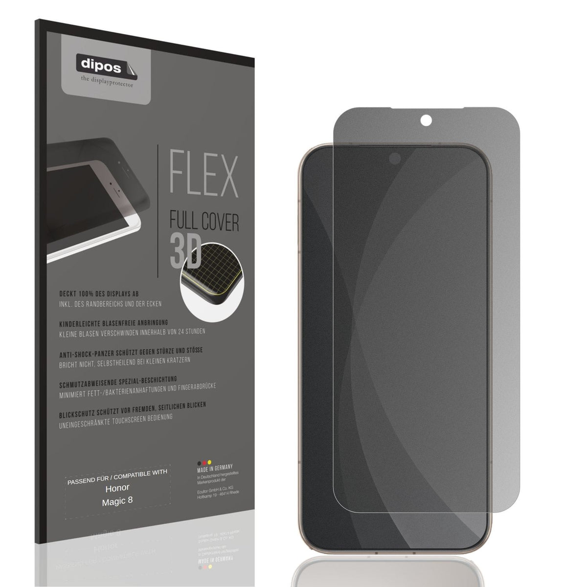 Blickschutzfolie von dipos passend für Honor Magic 8, 100% Displayabdeckung und blasenfreie Montage