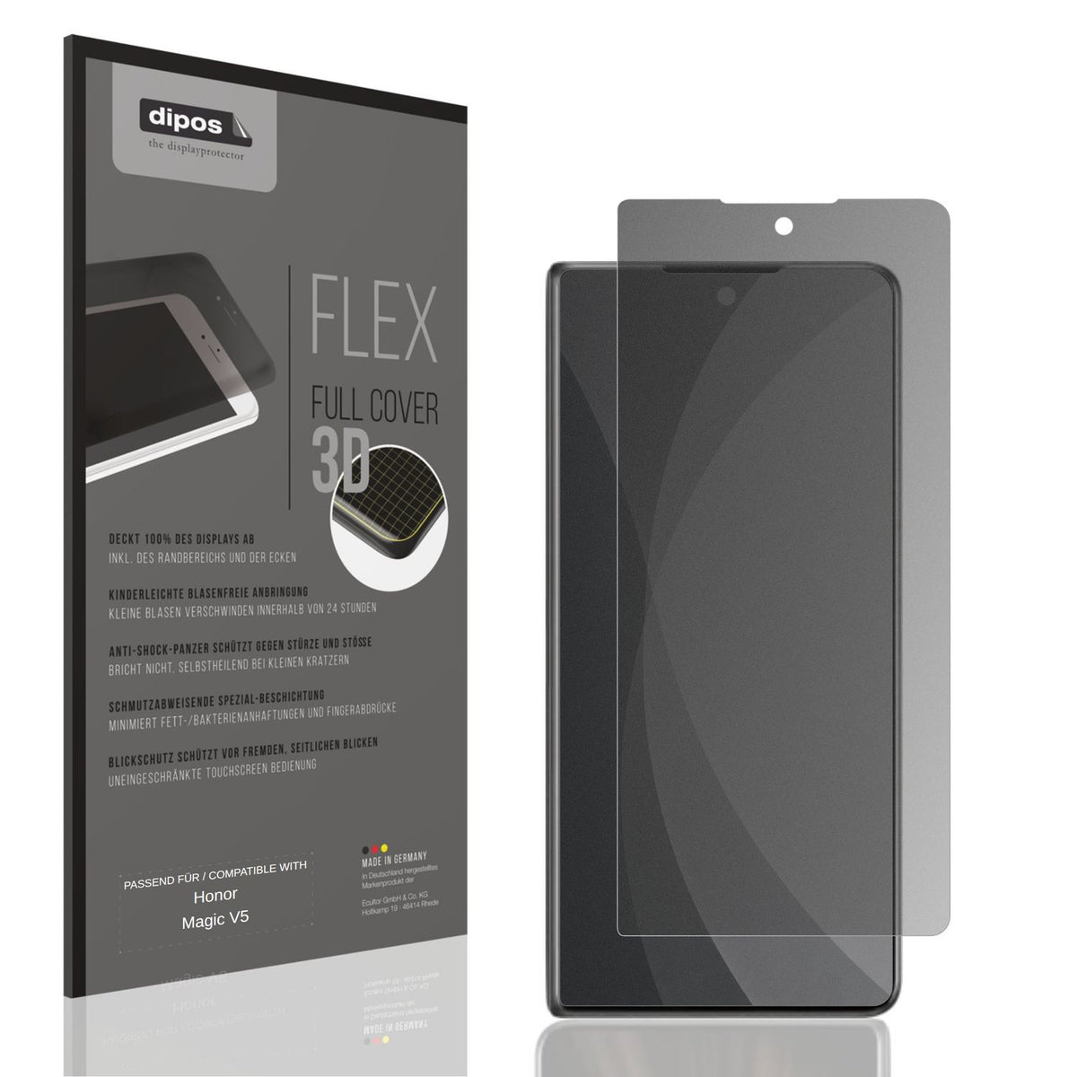 Blickschutzfolie von dipos passend für Honor Magic V5 Aussenseite, 100% Displayabdeckung und blasenfreie Montage