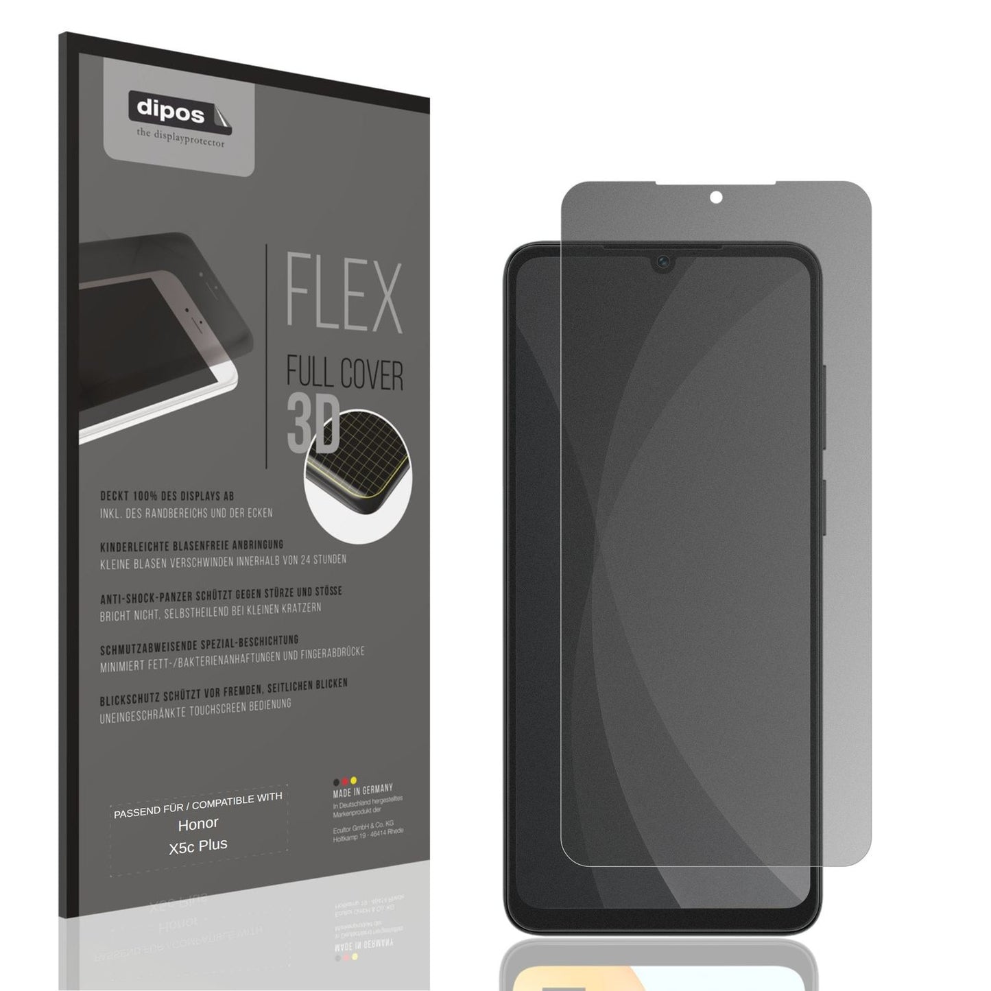 Blickschutzfolie von dipos passend für Honor X5c Plus, 100% Displayabdeckung und blasenfreie Montage