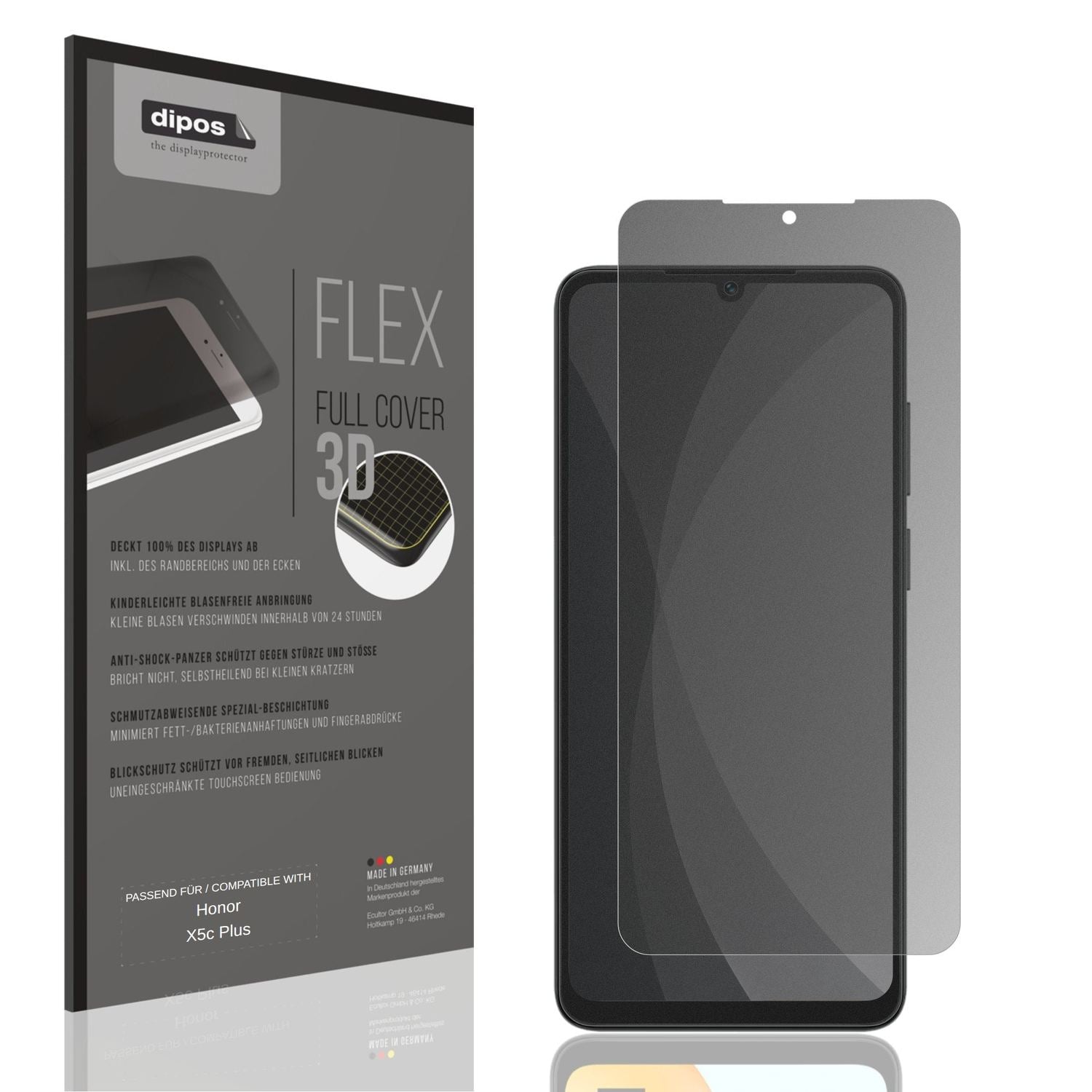 Blickschutzfolie von dipos passend für Honor X5c Plus, 100% Displayabdeckung und blasenfreie Montage