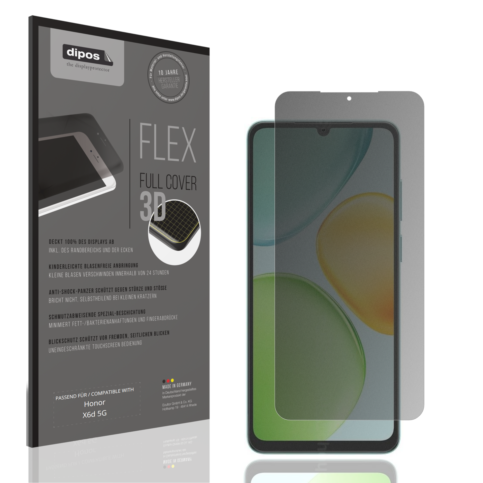 Blickschutzfolie von dipos passend für Honor X6d 5G, 100% Displayabdeckung und blasenfreie Montage