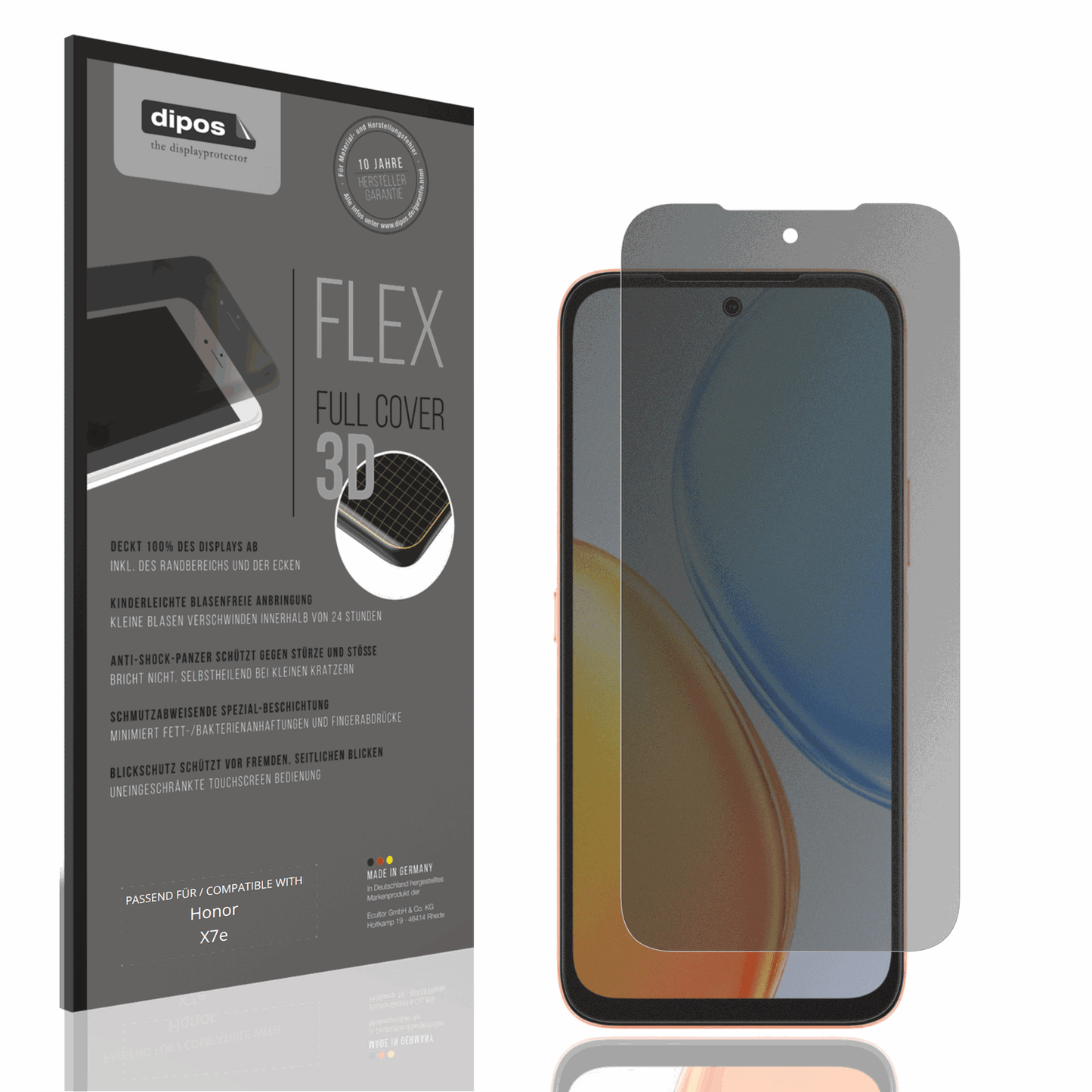 Blickschutzfolie von dipos passend für Honor X7e, 100% Displayabdeckung und blasenfreie Montage