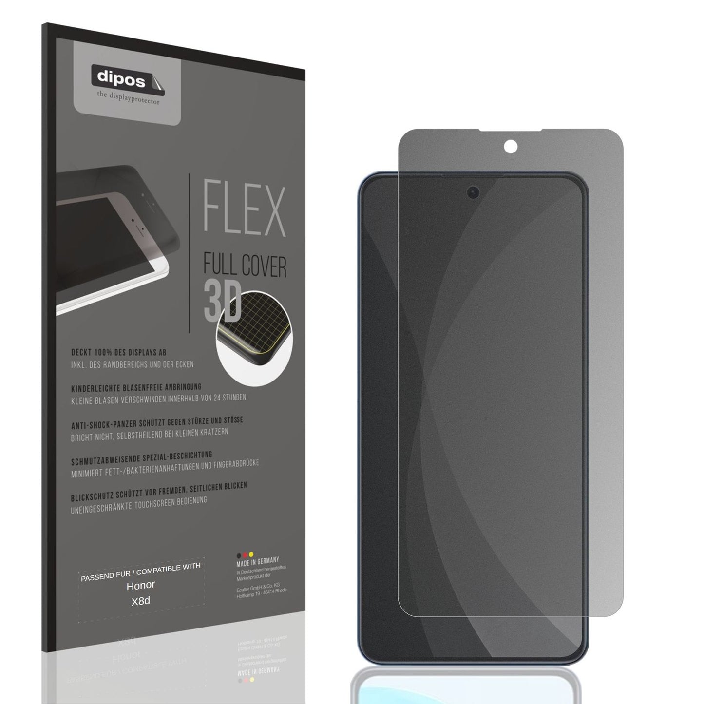 Blickschutzfolie von dipos passend für Honor X8d, 100% Displayabdeckung und blasenfreie Montage