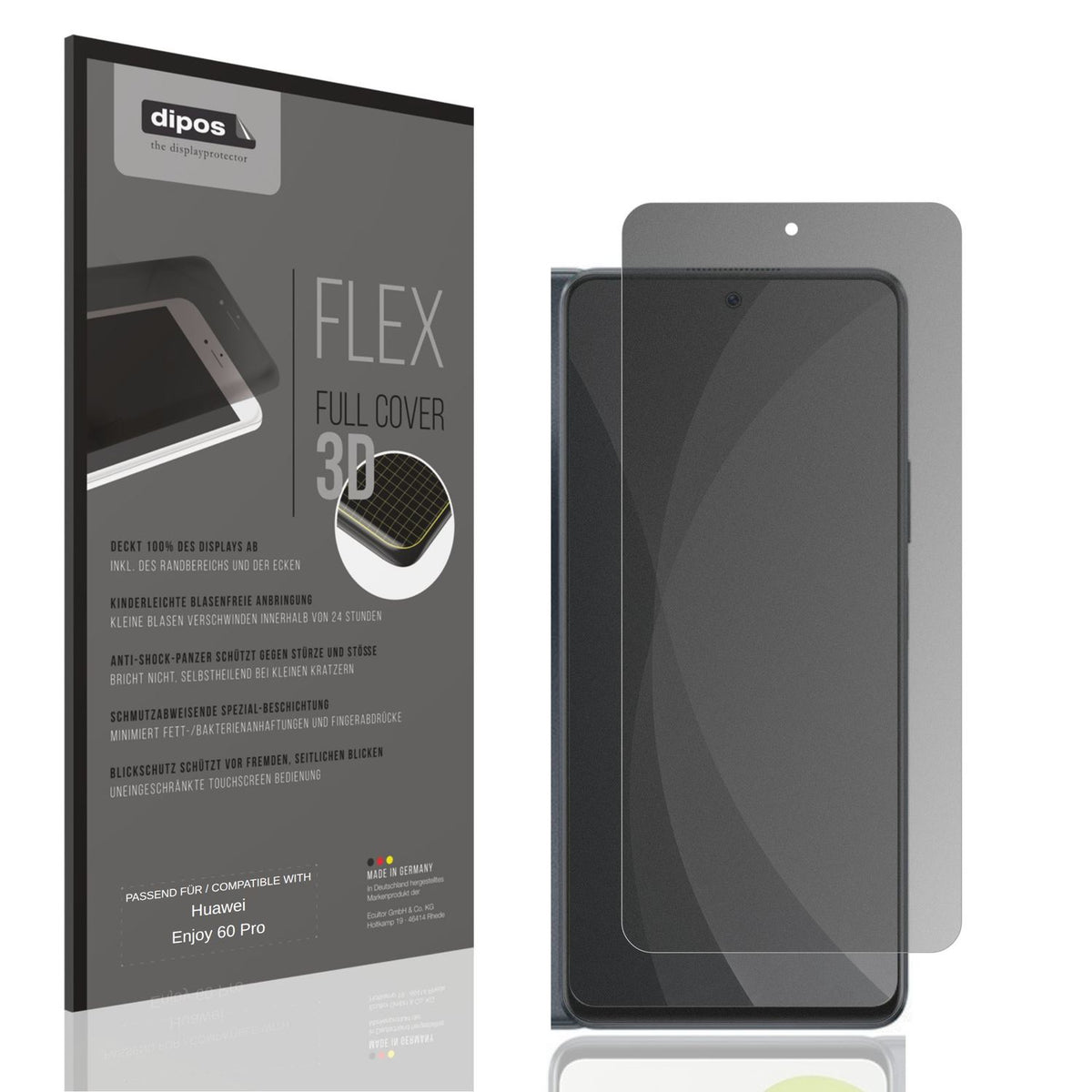 Blickschutzfolie von dipos passend für Huawei Enjoy 60 Pro, 100% Displayabdeckung und blasenfreie Montage