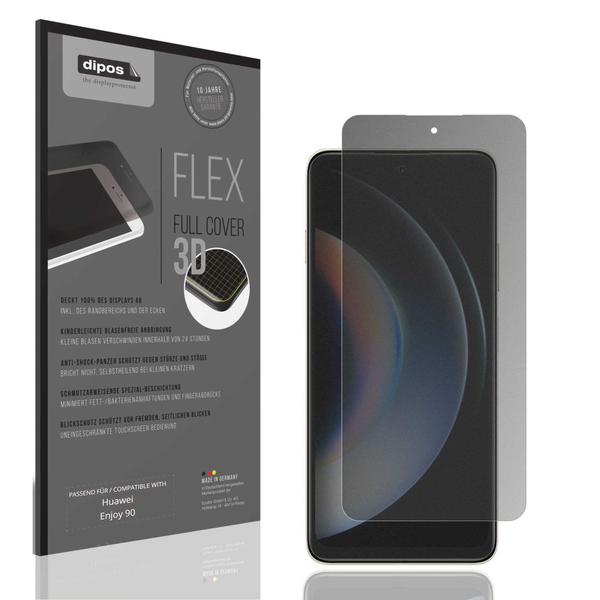 Blickschutzfolie von dipos passend für Huawei Enjoy 90, 100% Displayabdeckung und blasenfreie Montage