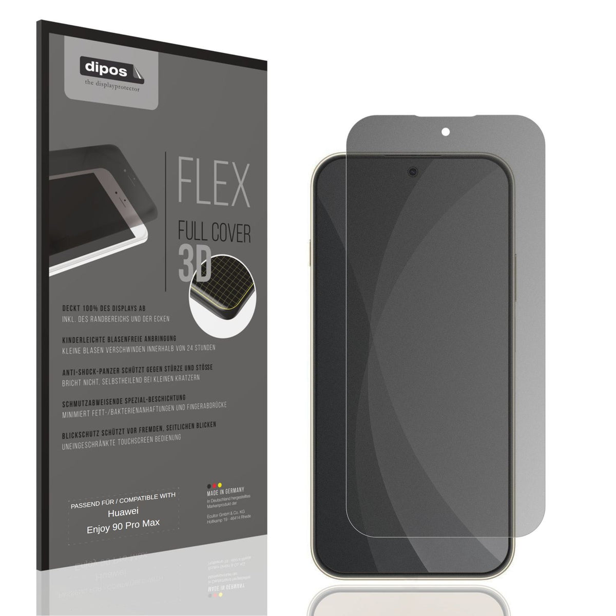 Blickschutzfolie von dipos passend für Huawei Enjoy 90 Pro Max, 100% Displayabdeckung und blasenfreie Montage