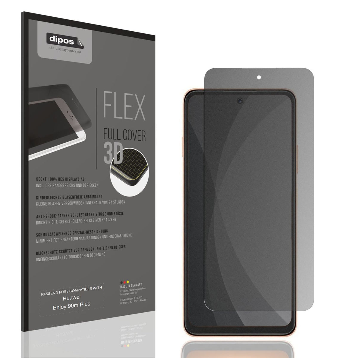 Blickschutzfolie von dipos passend für Huawei Enjoy 90m Plus, 100% Displayabdeckung und blasenfreie Montage