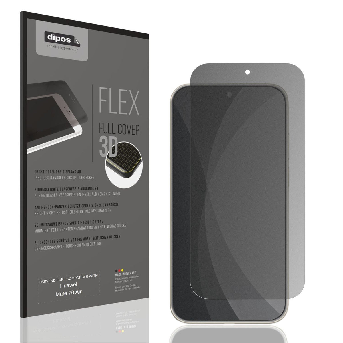 Blickschutzfolie von dipos passend für Huawei Mate 70 Air, 100% Displayabdeckung und blasenfreie Montage