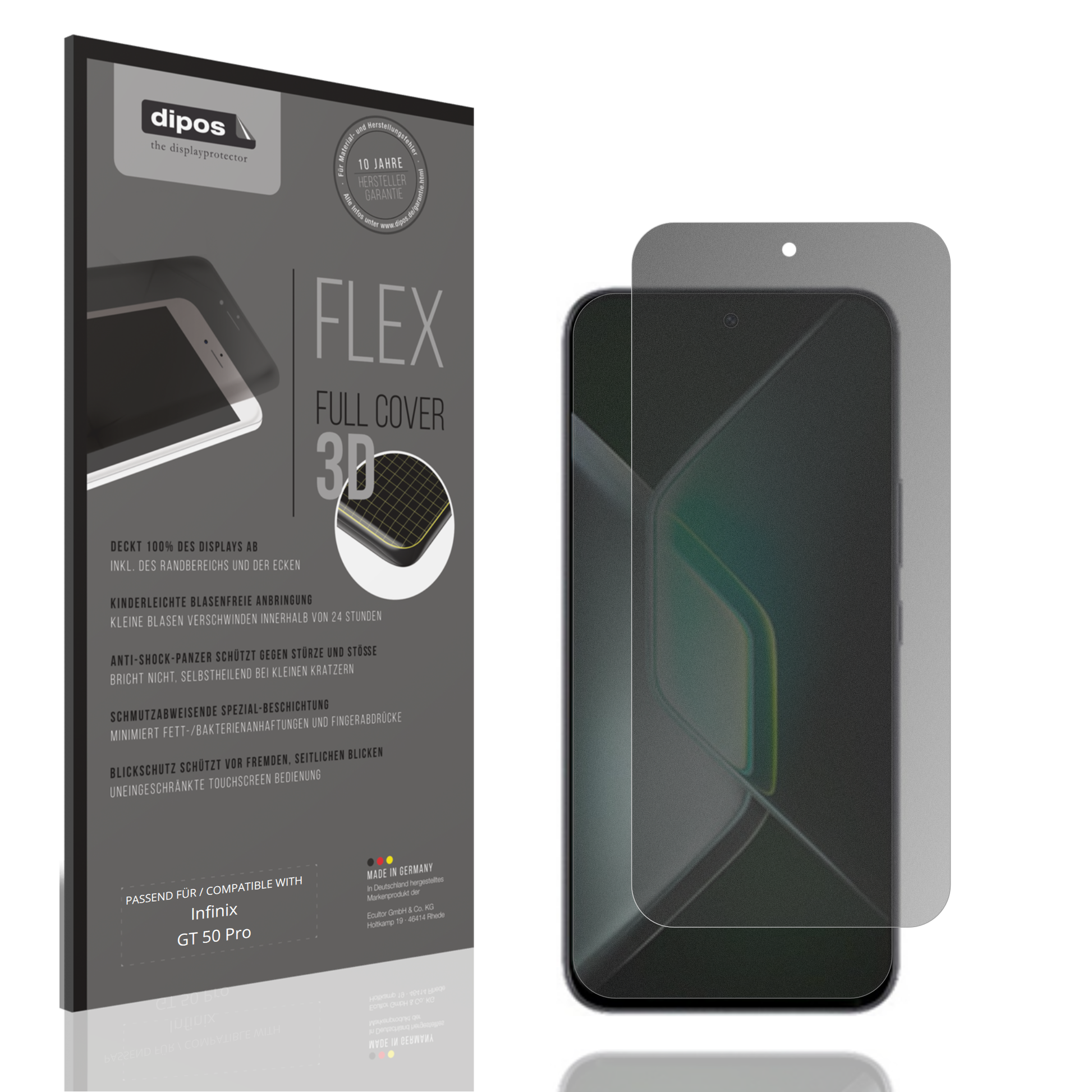 Blickschutzfolie von dipos passend für Infinix GT 50 Pro, 100% Displayabdeckung und blasenfreie Montage