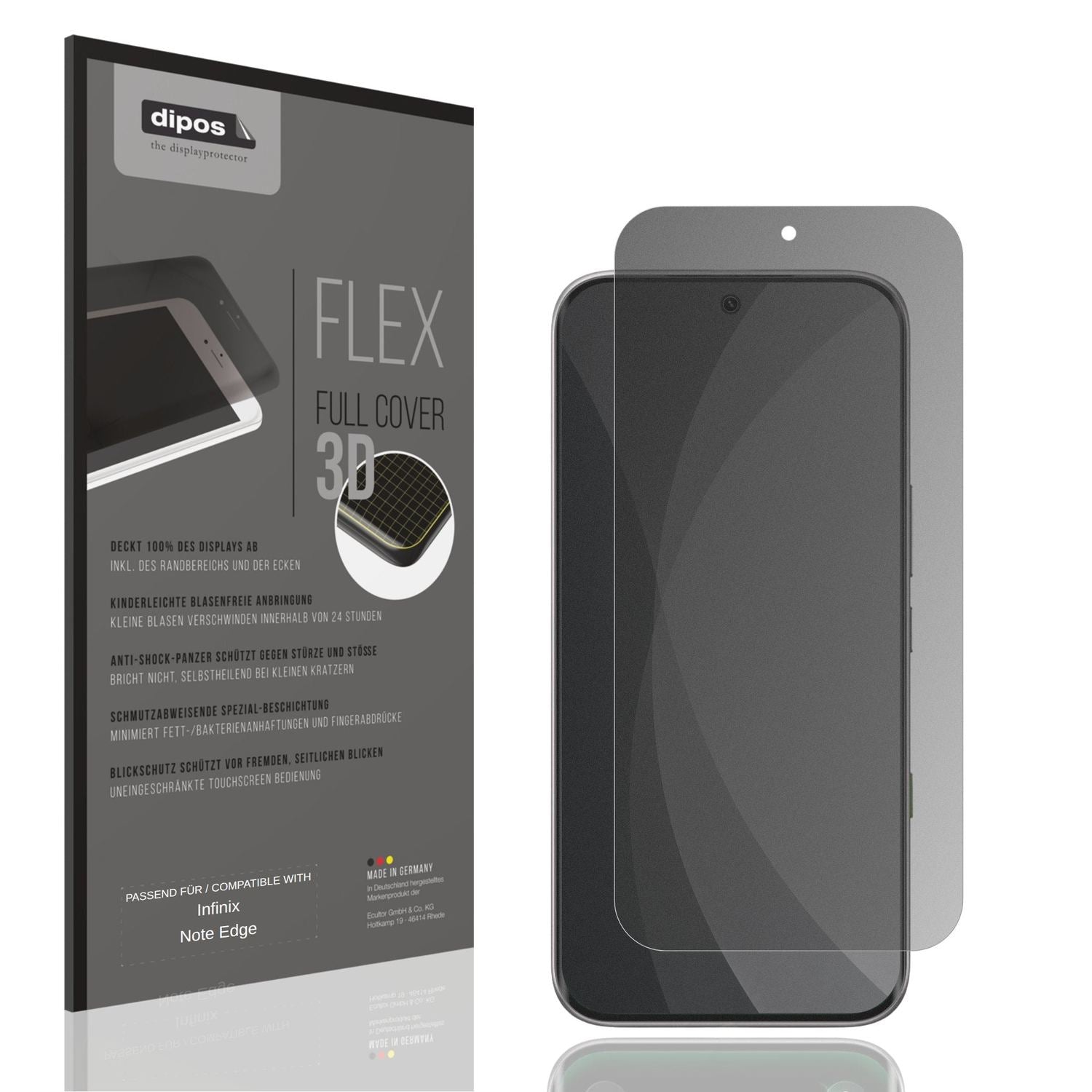 Blickschutzfolie von dipos passend f�r Infinix Note Edge, 100% Displayabdeckung und blasenfreie Montage