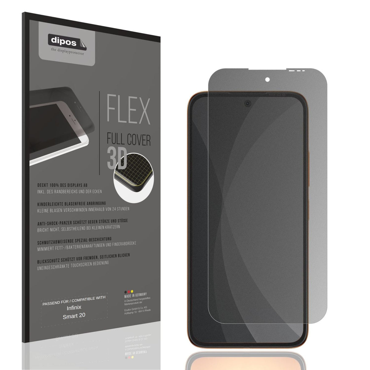 Blickschutzfolie von dipos passend für Infinix Smart 20, 100% Displayabdeckung und blasenfreie Montage
