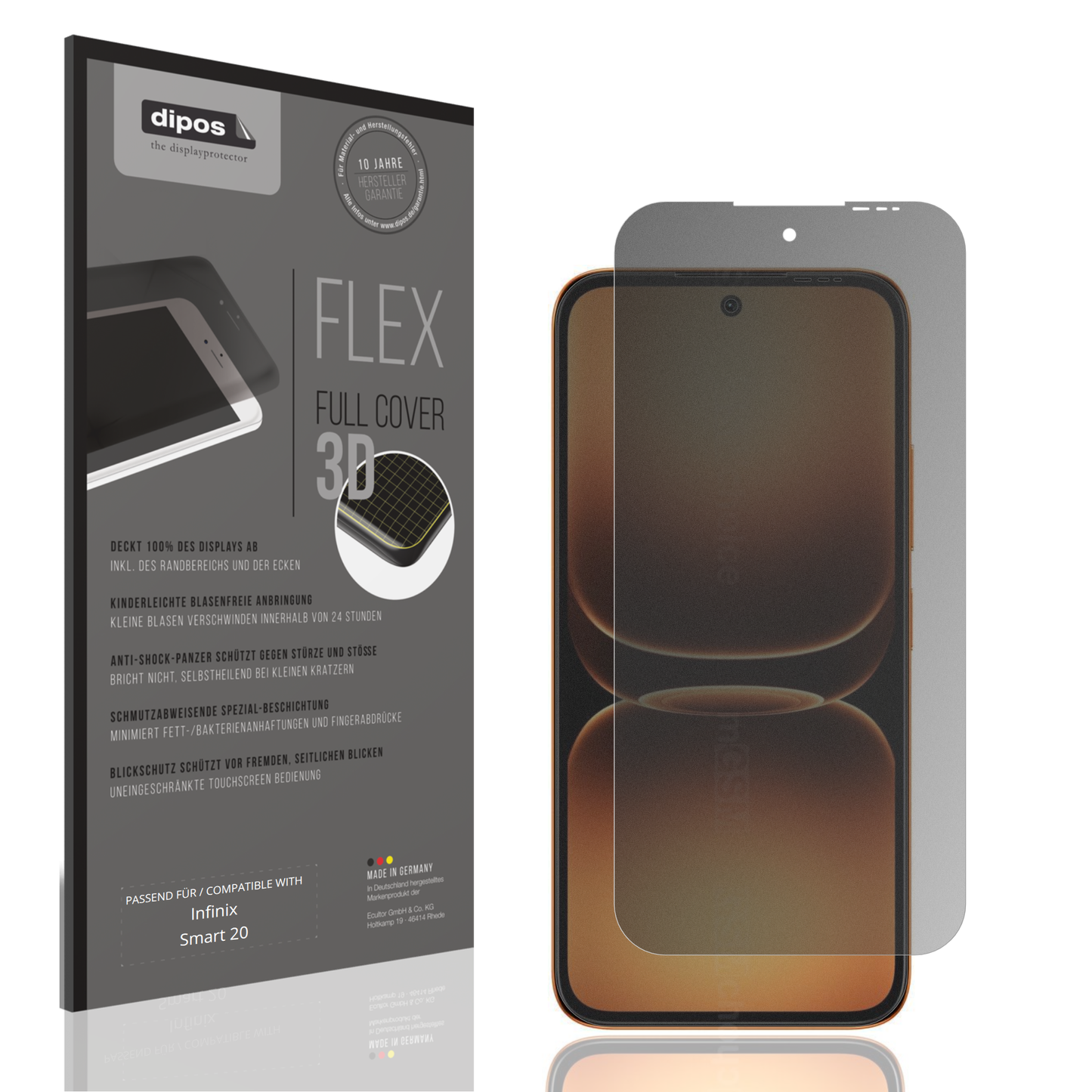 Blickschutzfolie von dipos passend für Infinix Smart 20, 100% Displayabdeckung und blasenfreie Montage