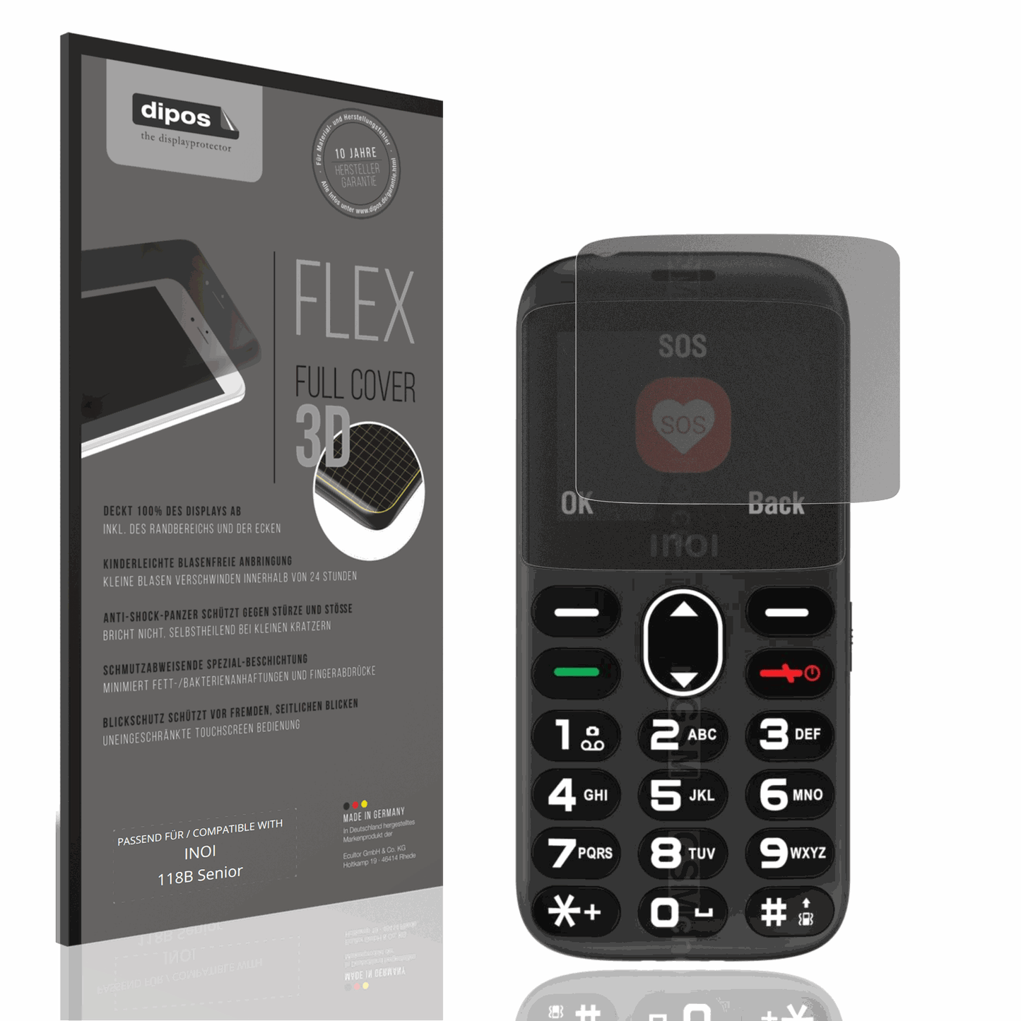Blickschutzfolie von dipos passend für INOI 118B Senior, 100% Displayabdeckung und blasenfreie Montage