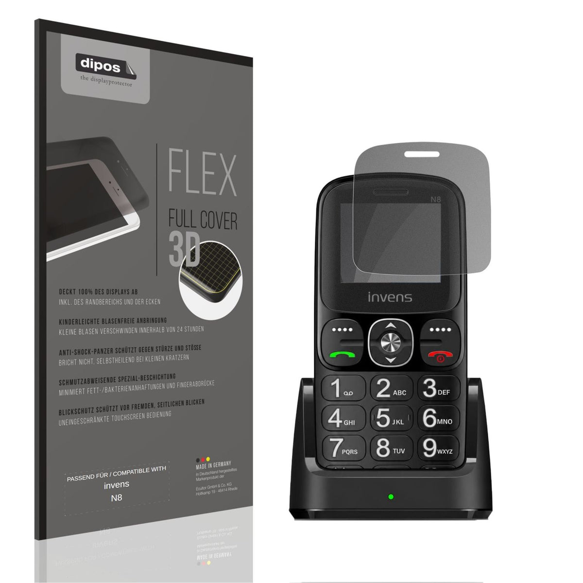 Blickschutzfolie von dipos passend für invens N8, 100% Displayabdeckung und blasenfreie Montage