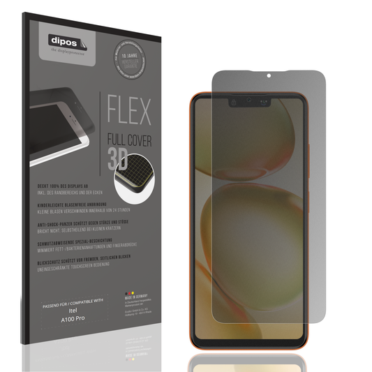 Blickschutzfolie von dipos passend für Itel A100 Pro, 100% Displayabdeckung und blasenfreie Montage