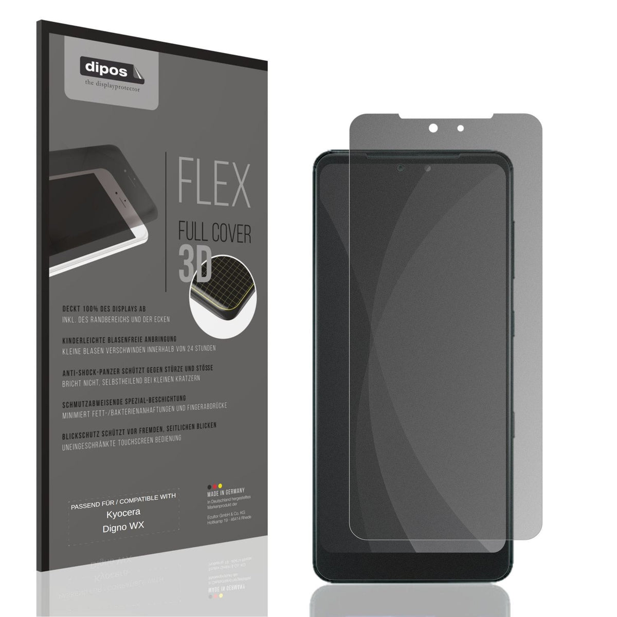 Blickschutzfolie von dipos passend für Kyocera Digno WX, 100% Displayabdeckung und blasenfreie Montage