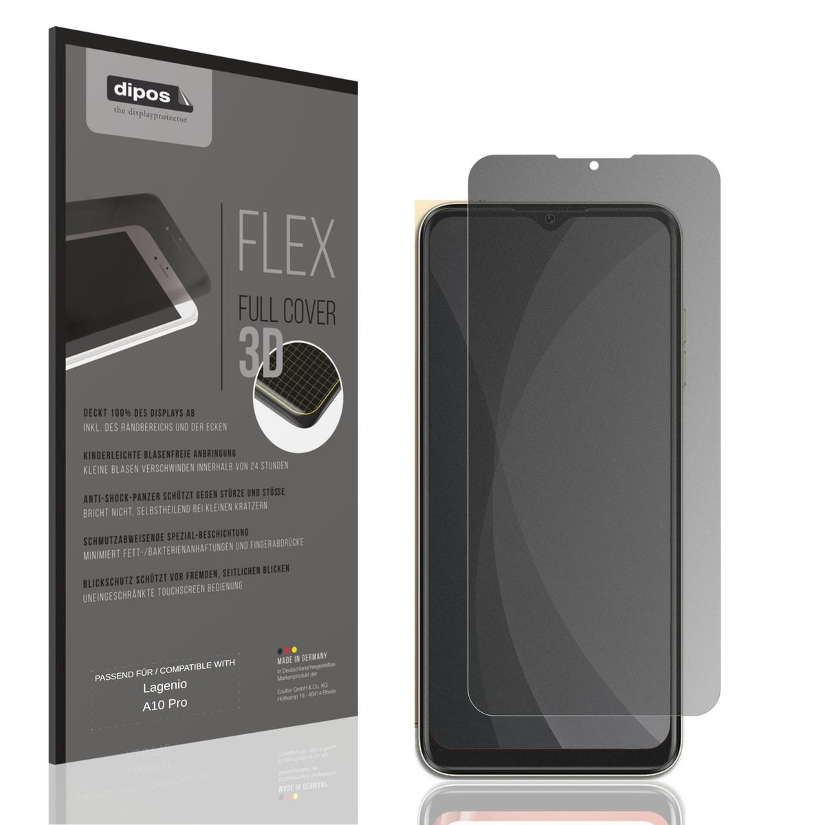 Blickschutzfolie von dipos passend für Lagenio A10 Pro, 100% Displayabdeckung und blasenfreie Montage
