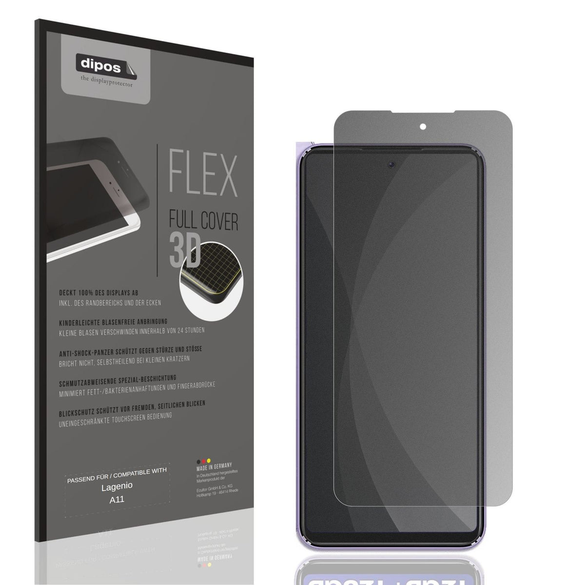 Blickschutzfolie von dipos passend für Lagenio A11, 100% Displayabdeckung und blasenfreie Montage