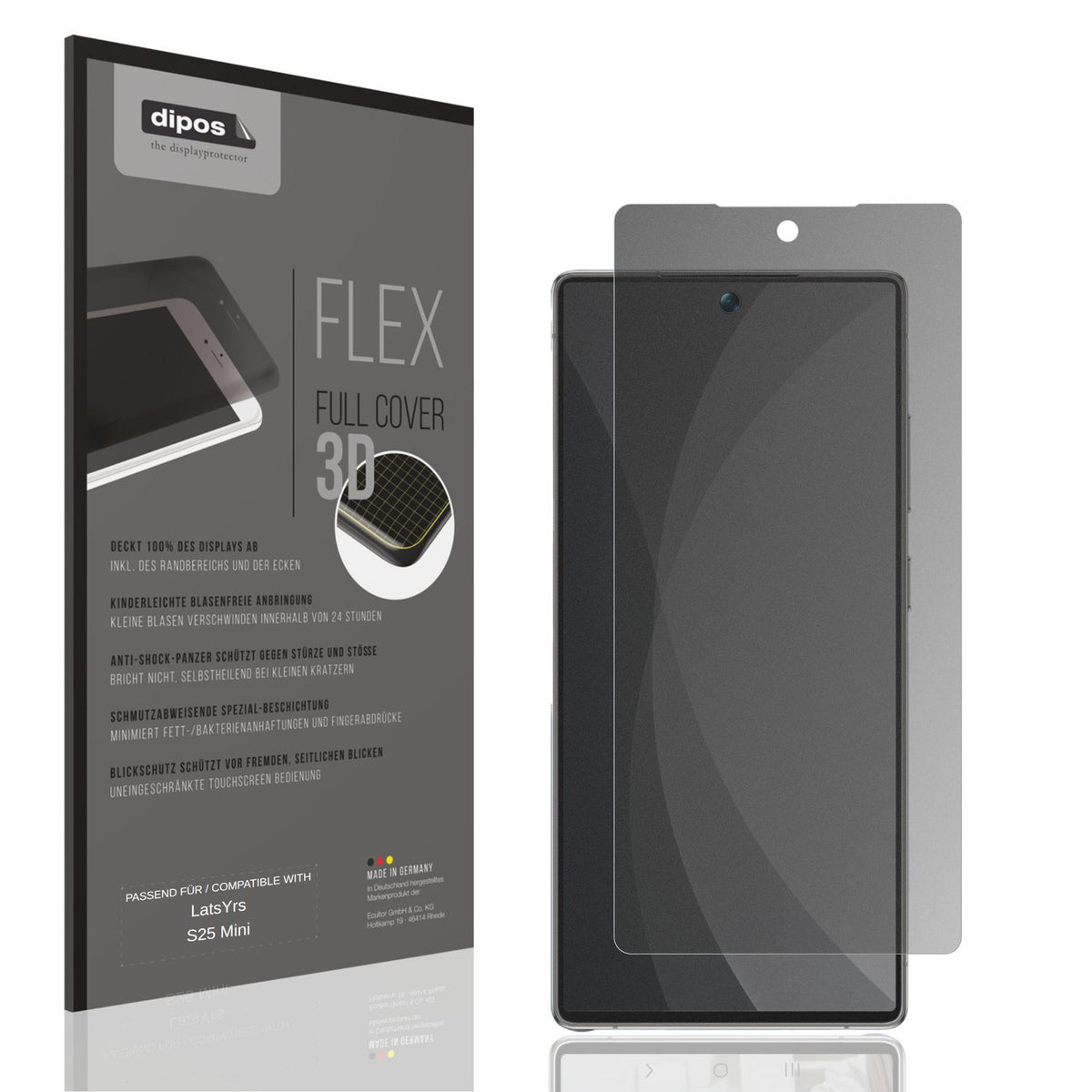 Blickschutzfolie von dipos passend für LatsYrs S25 Mini, 100% Displayabdeckung und blasenfreie Montage