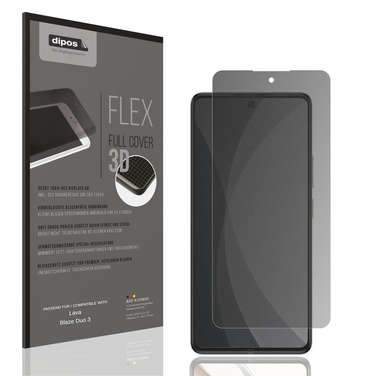Blickschutzfolie von dipos passend f�r Lava Blaze Duo 3, 100% Displayabdeckung und blasenfreie Montage