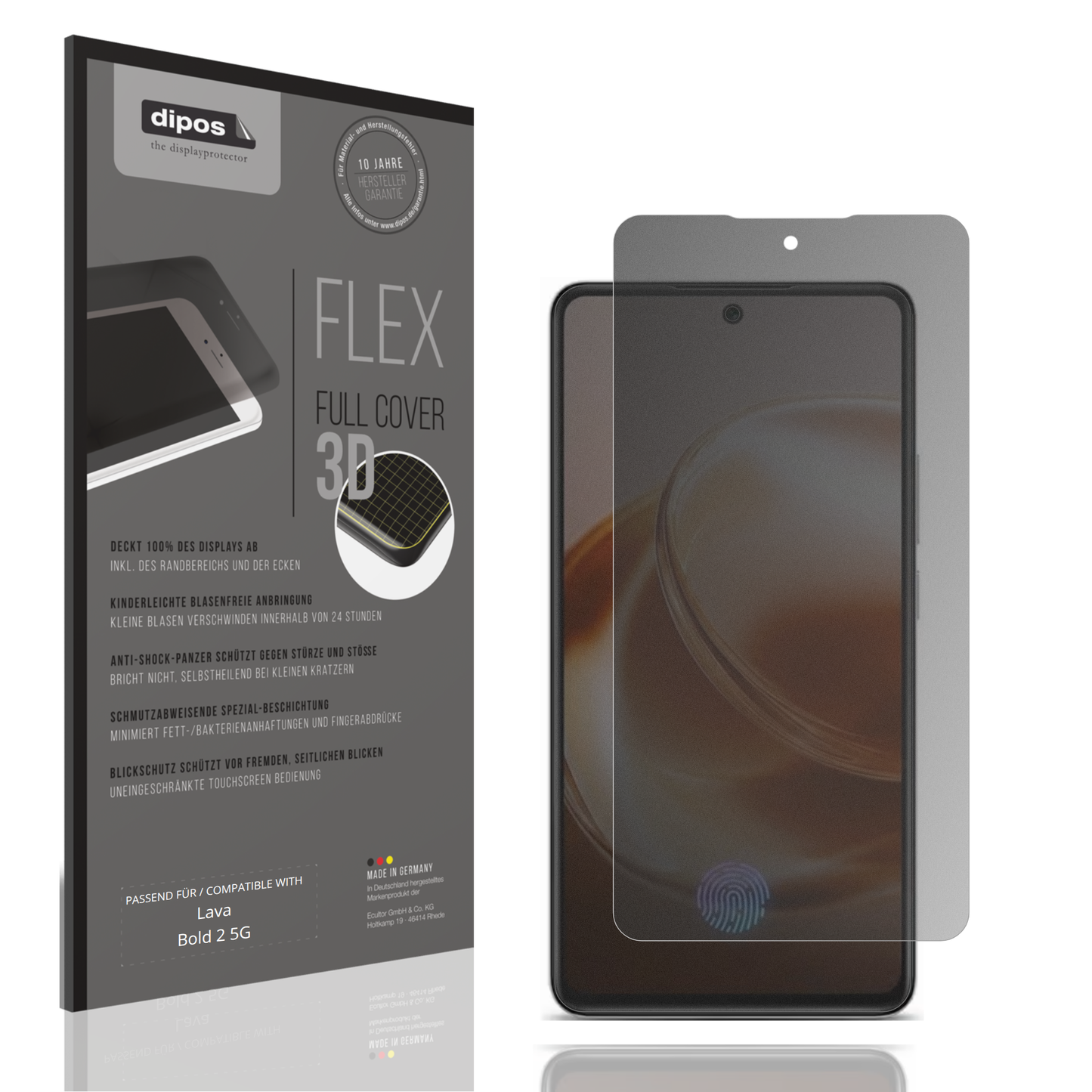 Blickschutzfolie von dipos passend für Lava Bold 2 5G, 100% Displayabdeckung und blasenfreie Montage