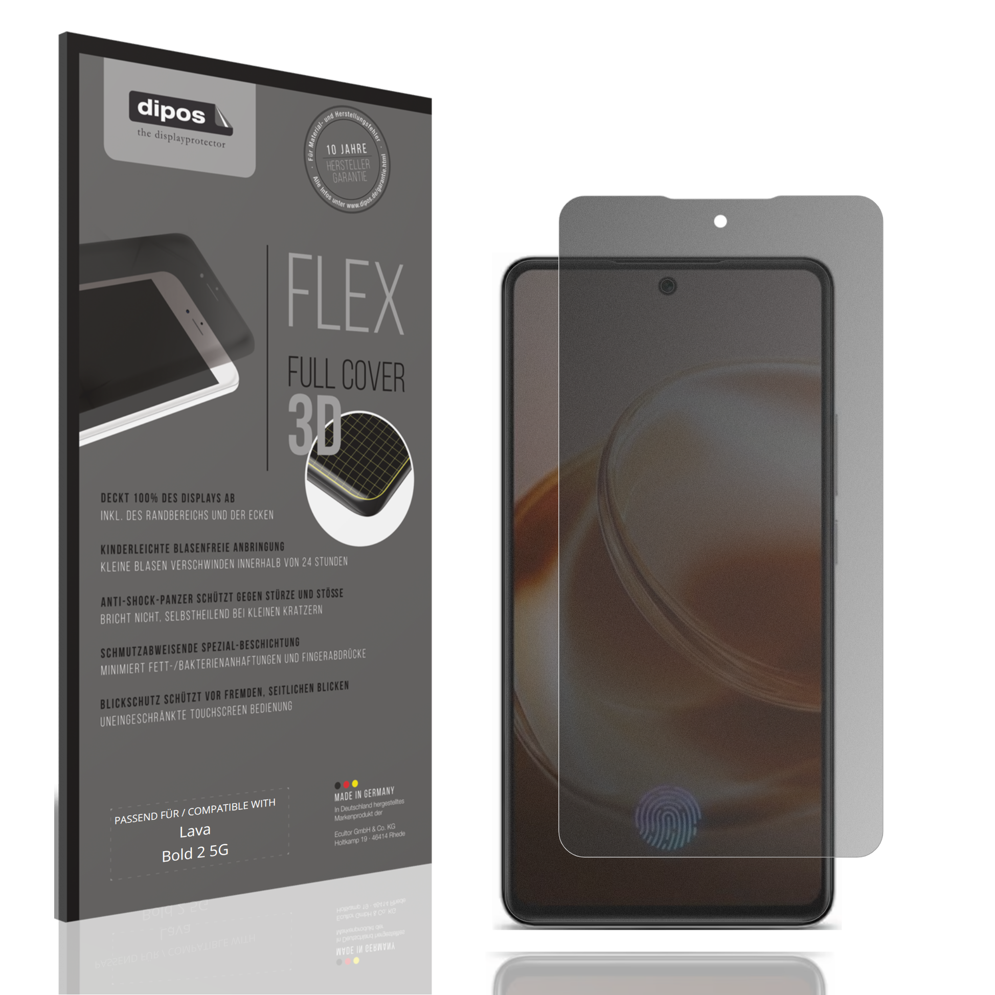 Blickschutzfolie von dipos passend für Lava Bold 2 5G, 100% Displayabdeckung und blasenfreie Montage