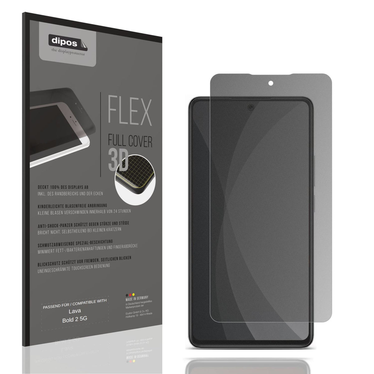 Blickschutzfolie von dipos passend für Lava Bold 2 5G, 100% Displayabdeckung und blasenfreie Montage