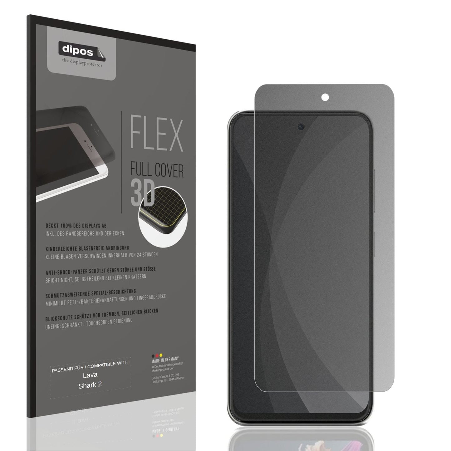 Blickschutzfolie von dipos passend für Lava Shark 2, 100% Displayabdeckung und blasenfreie Montage