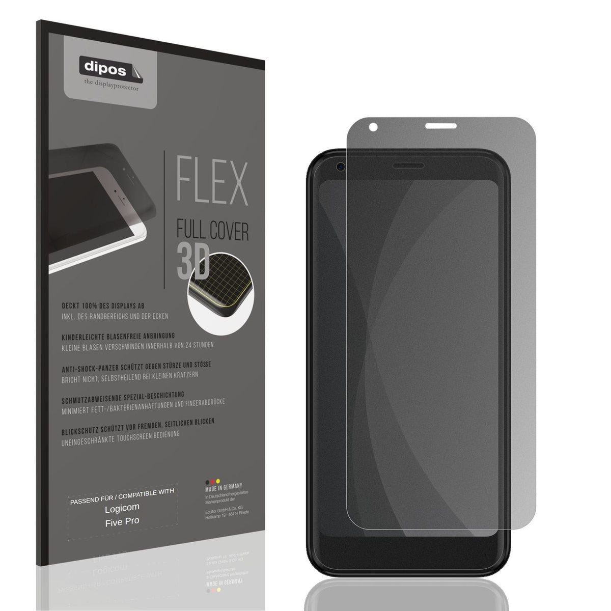 Blickschutzfolie von dipos passend für Logicom Five Pro, 100% Displayabdeckung und blasenfreie Montage