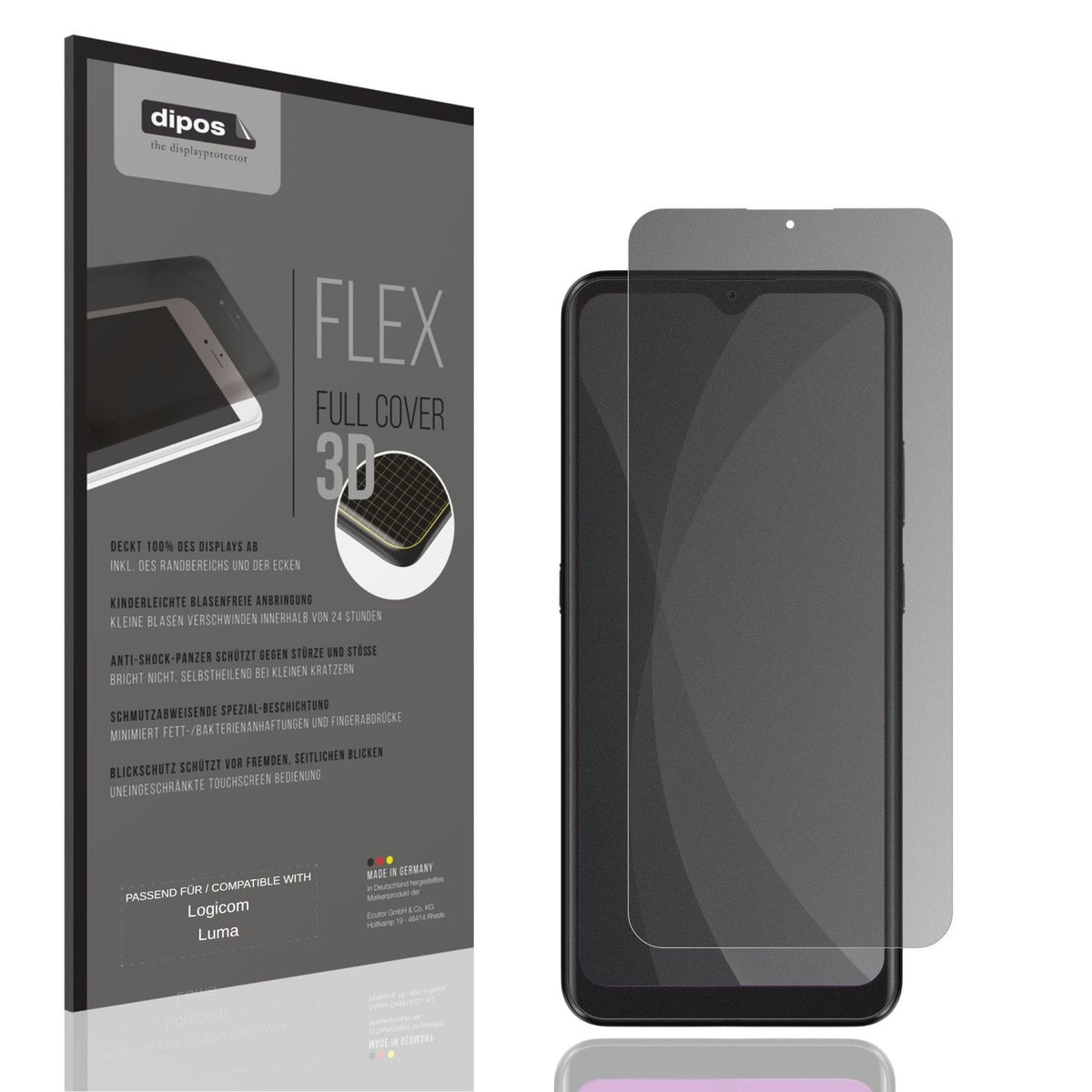 Blickschutzfolie von dipos passend für Logicom Luma, 100% Displayabdeckung und blasenfreie Montage