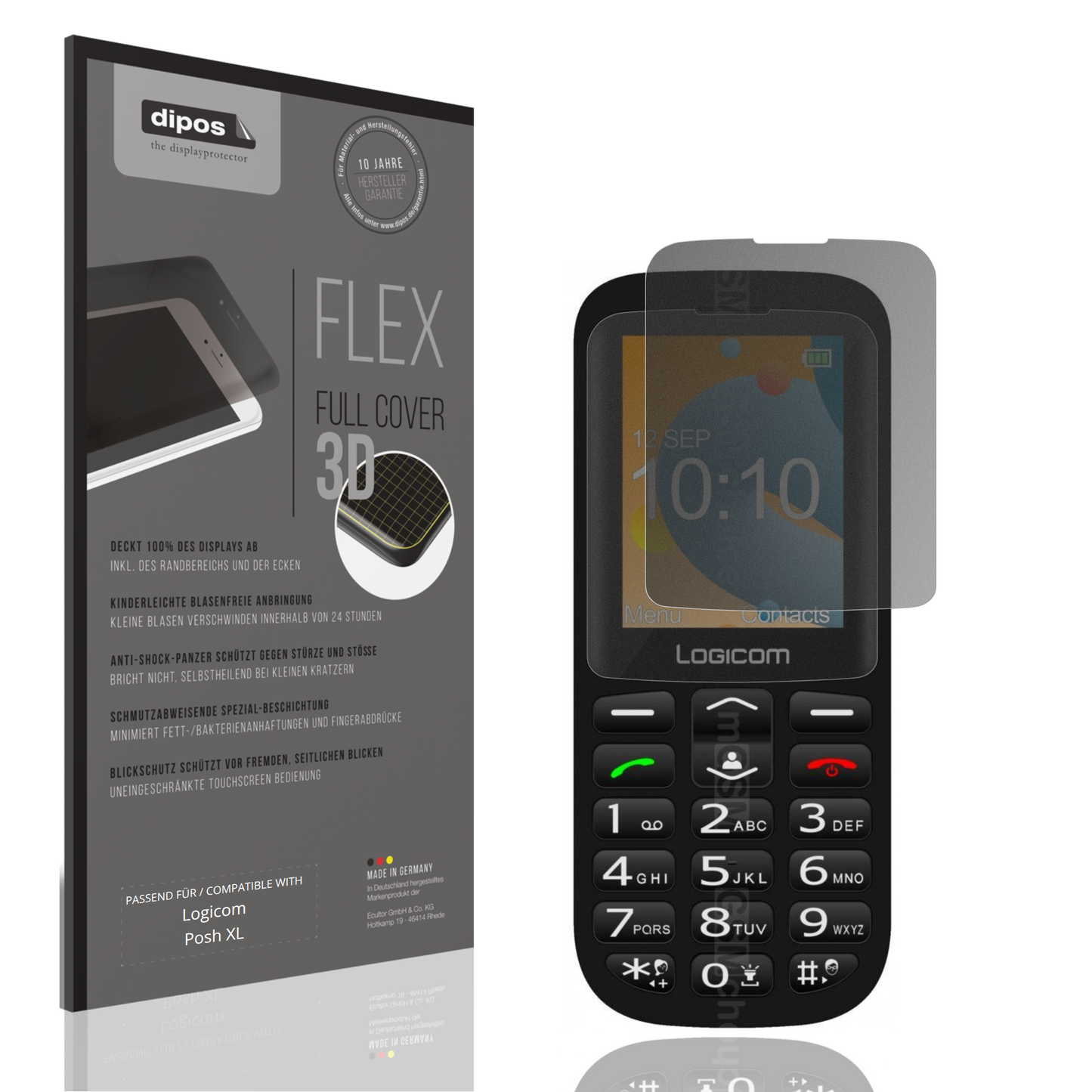 Blickschutzfolie von dipos passend für Logicom Posh XL, 100% Displayabdeckung und blasenfreie Montage