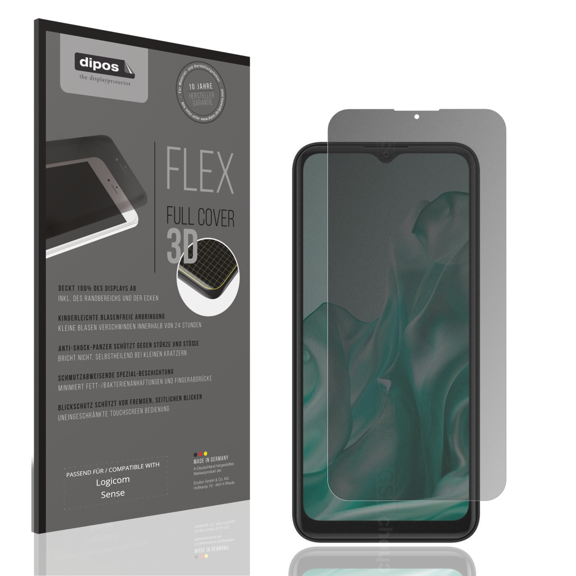 Blickschutzfolie von dipos passend für Logicom Sense, 100% Displayabdeckung und blasenfreie Montage