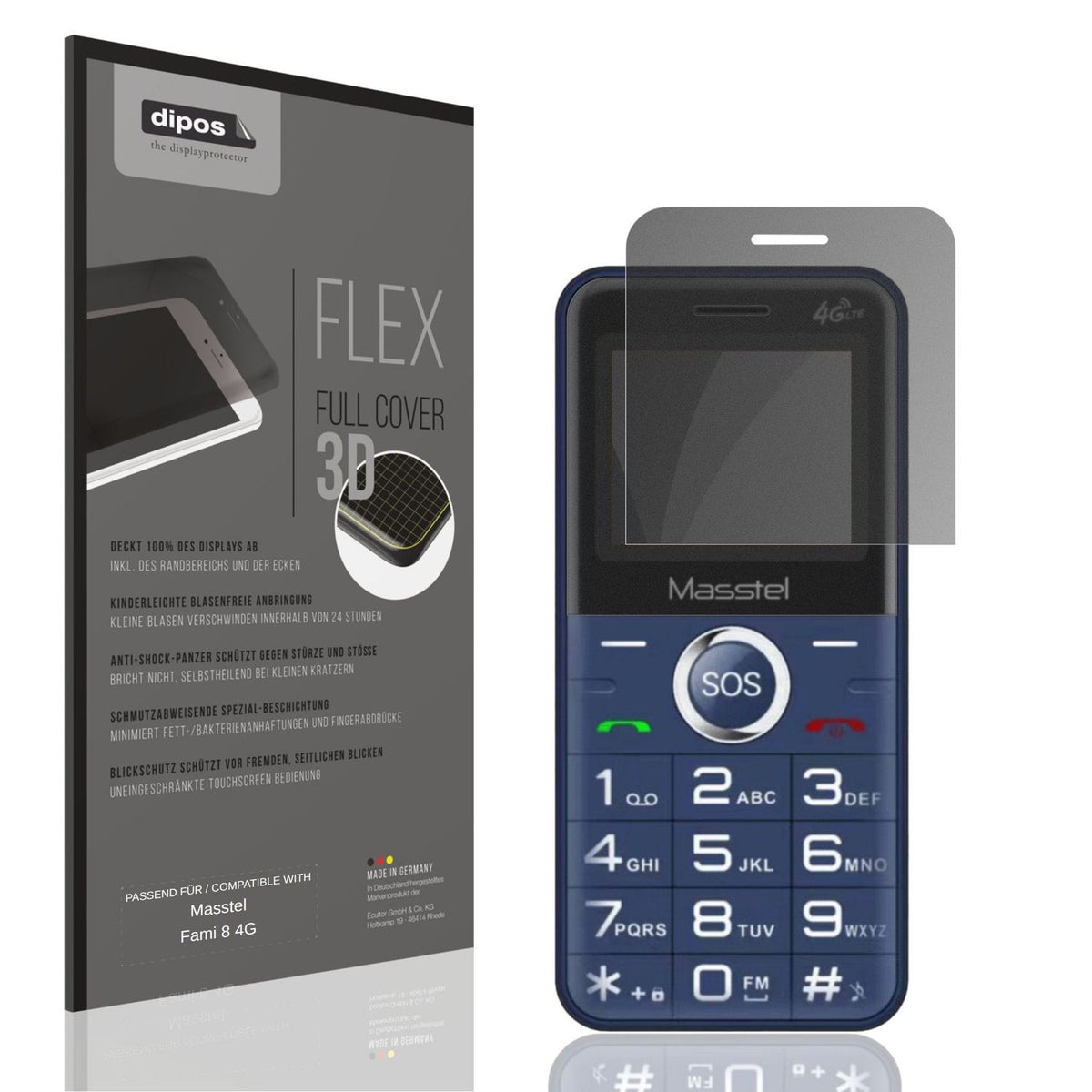 Blickschutzfolie von dipos passend für Masstel Fami 8 4G, 100% Displayabdeckung und blasenfreie Montage