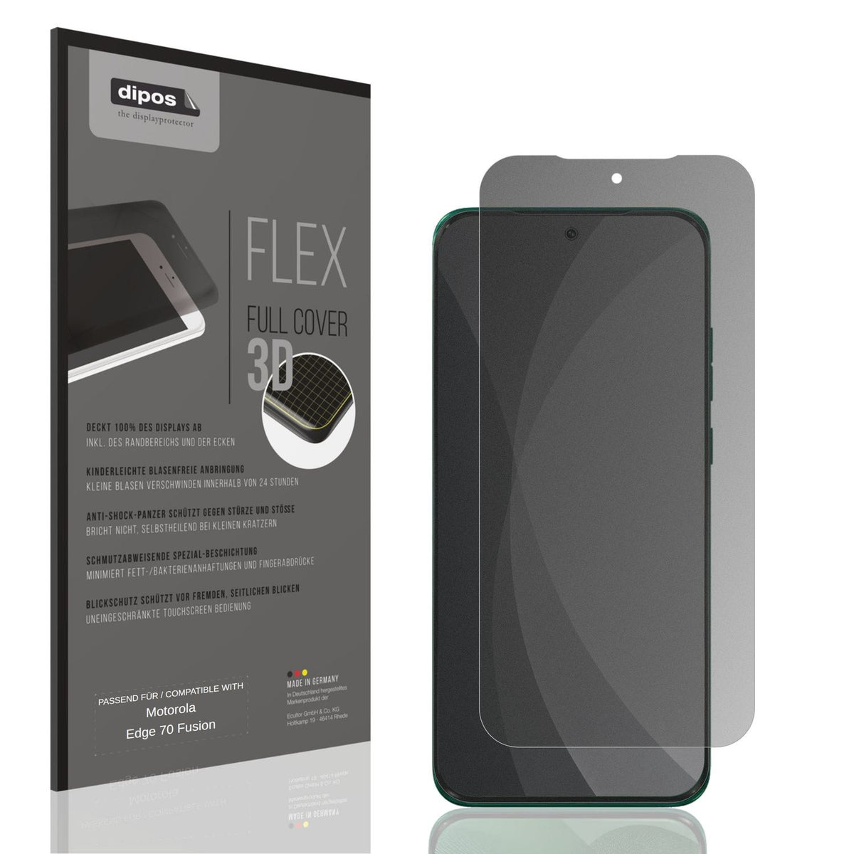 Blickschutzfolie von dipos passend für Motorola Edge 70 Fusion, 100% Displayabdeckung und blasenfreie Montage