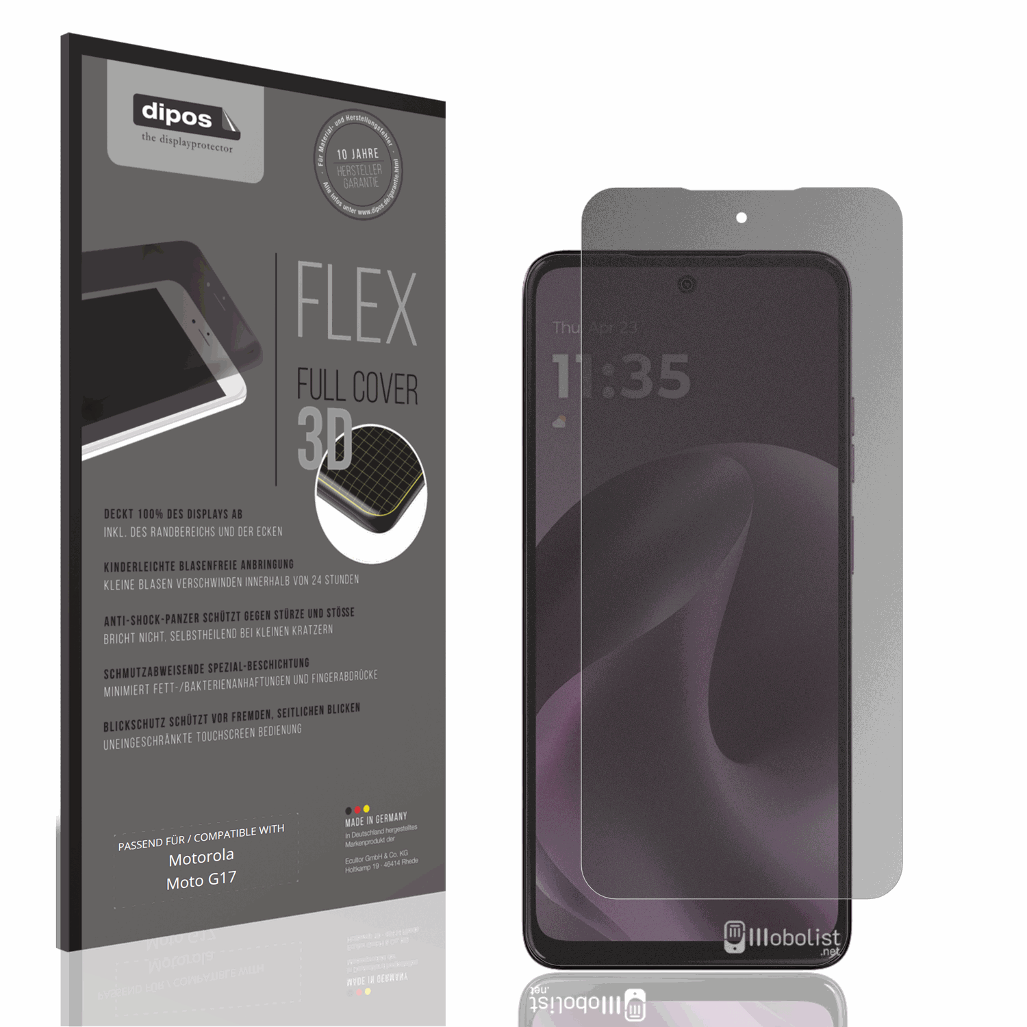 Blickschutzfolie von dipos passend für Motorola Moto G17, 100% Displayabdeckung und blasenfreie Montage