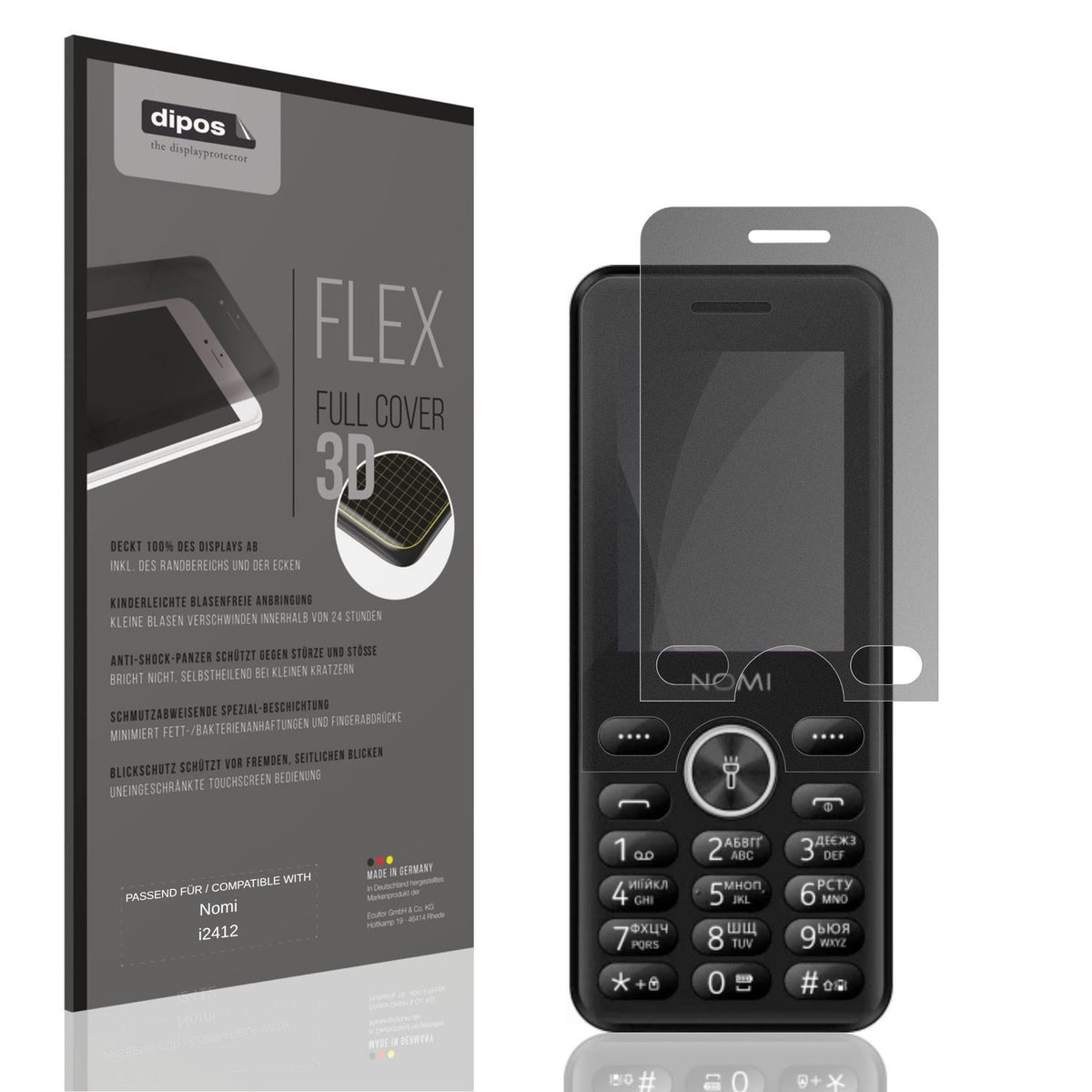 Blickschutzfolie von dipos passend für Nomi i2412, 100% Displayabdeckung und blasenfreie Montage