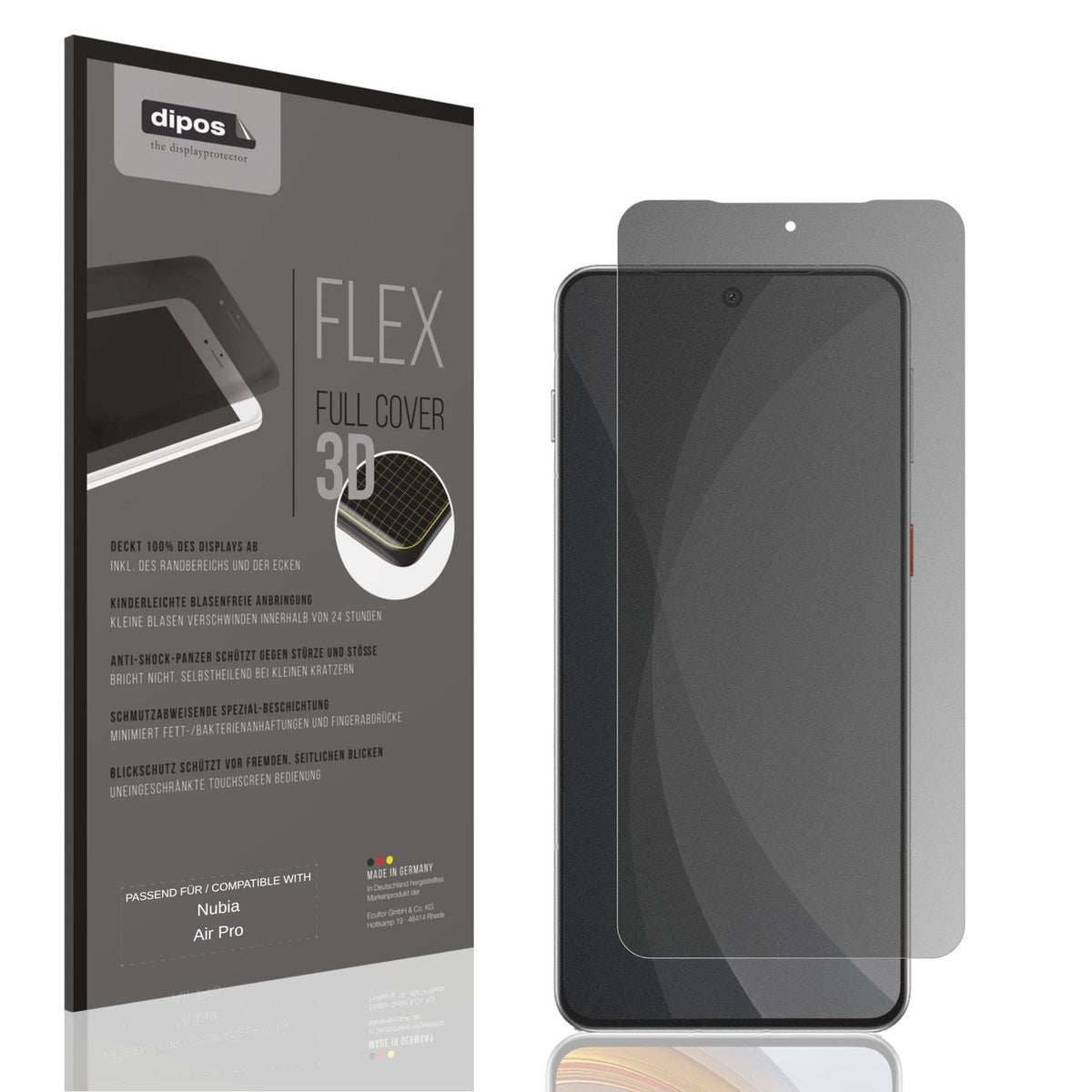 Blickschutzfolie von dipos passend für Nubia Air Pro, 100% Displayabdeckung und blasenfreie Montage