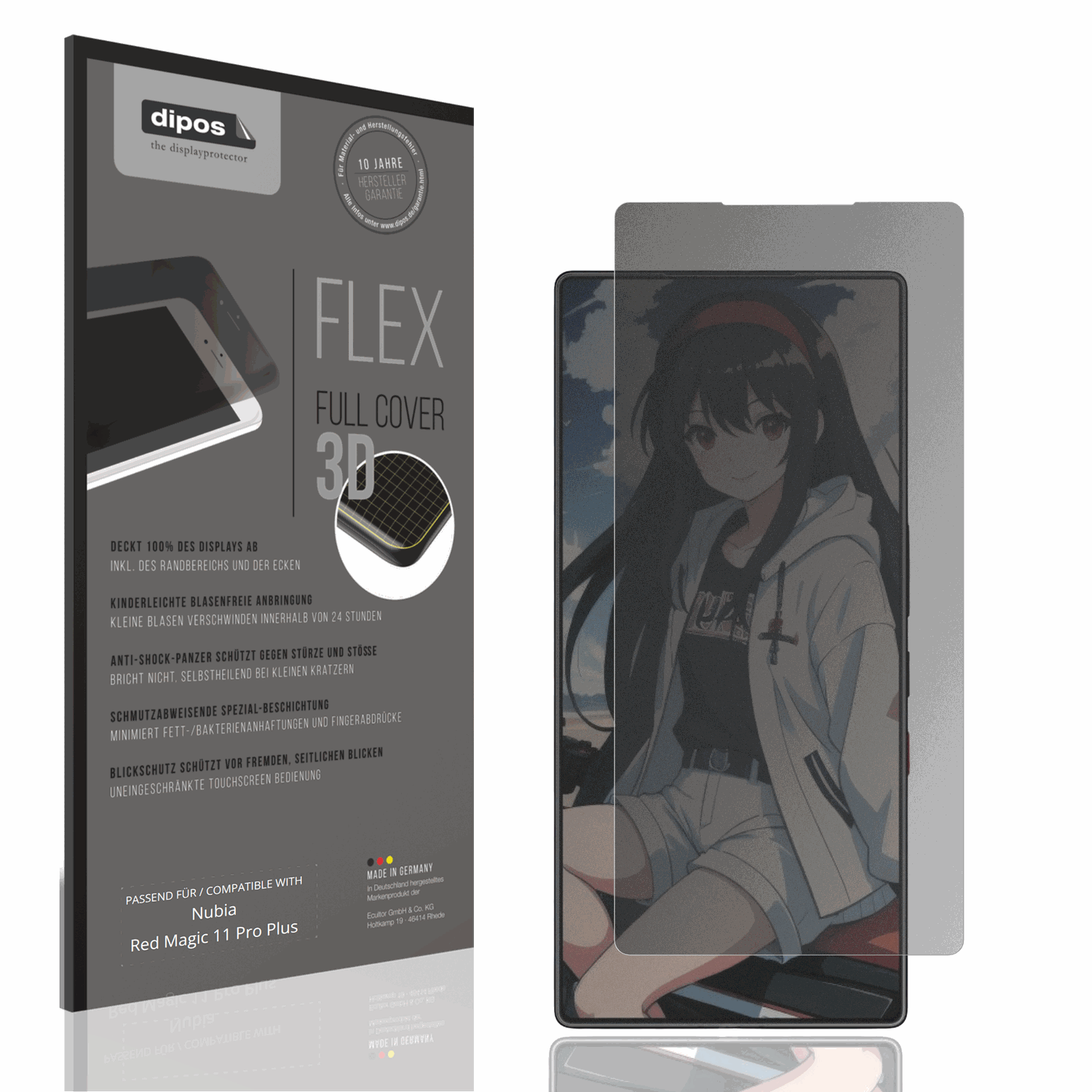 Blickschutzfolie von dipos passend f�r Nubia Red Magic 11 Pro Plus, 100% Displayabdeckung und blasenfreie Montage