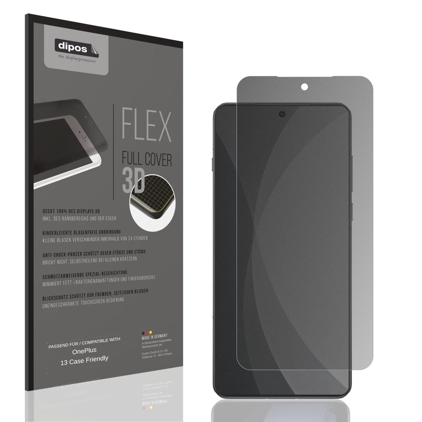Blickschutzfolie von dipos passend für OnePlus 13 Case Friendly, 100% Displayabdeckung und blasenfreie Montage
